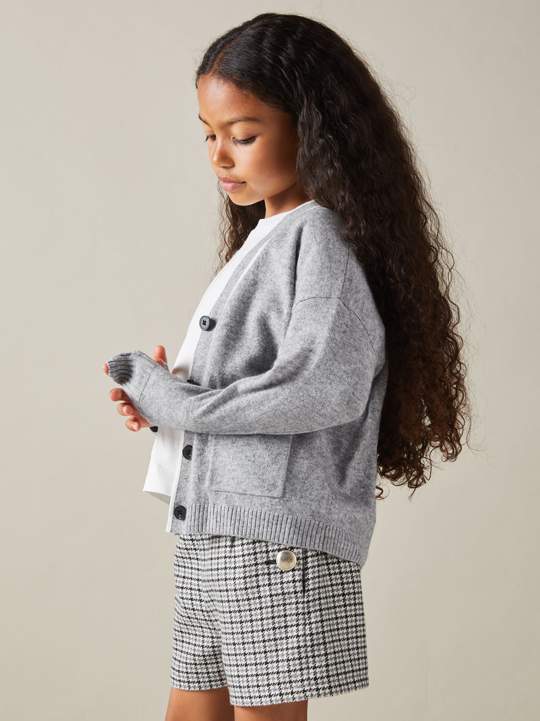 13-14 yrs Wool-Blend Stripe-Detail Cardigan With Cashmere in Grey - Image 3 of 4