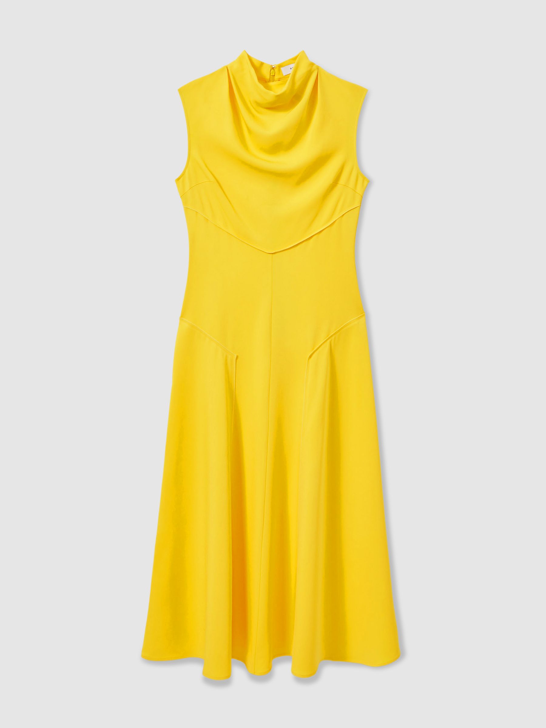 Georgia Yellow Cowl Neck Seam Detail Midi Dress - Image 2 of 5