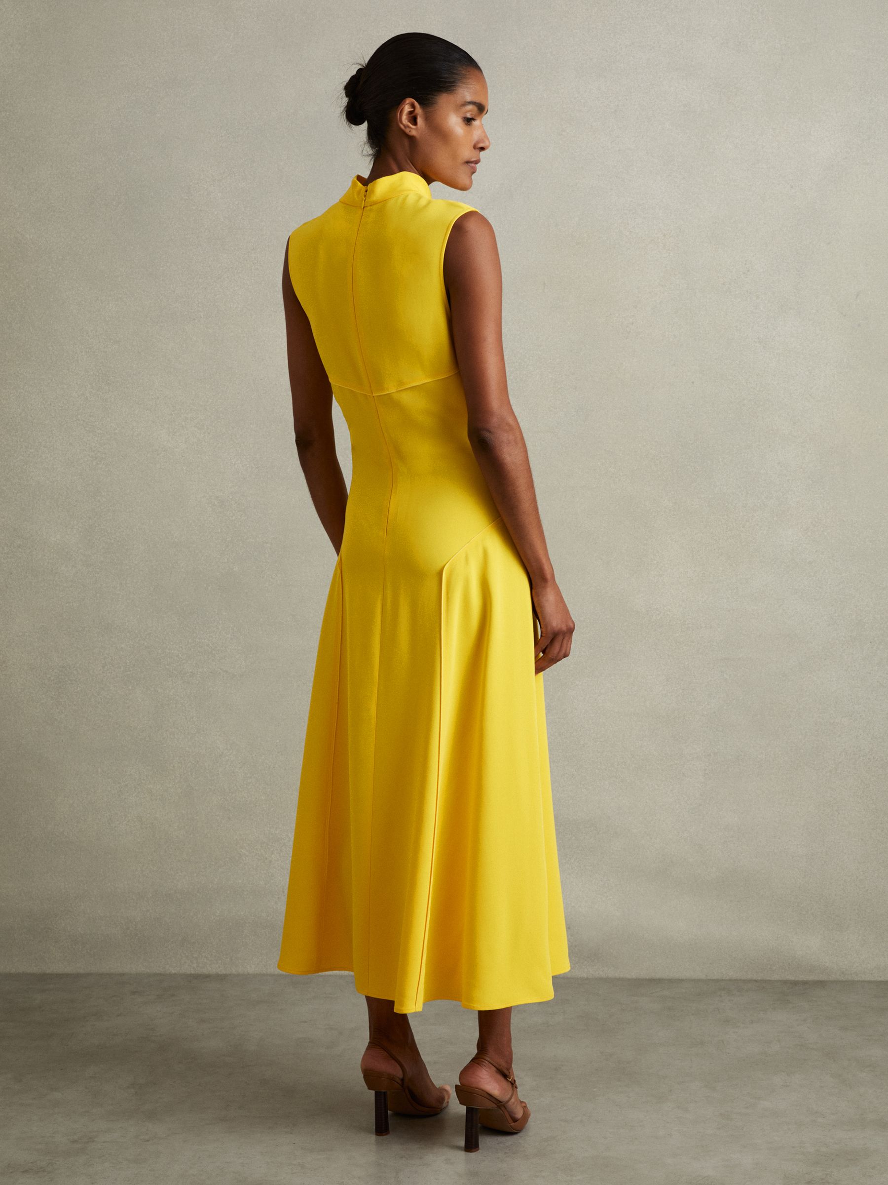 Georgia Yellow Cowl Neck Seam Detail Midi Dress - Image 4 of 5