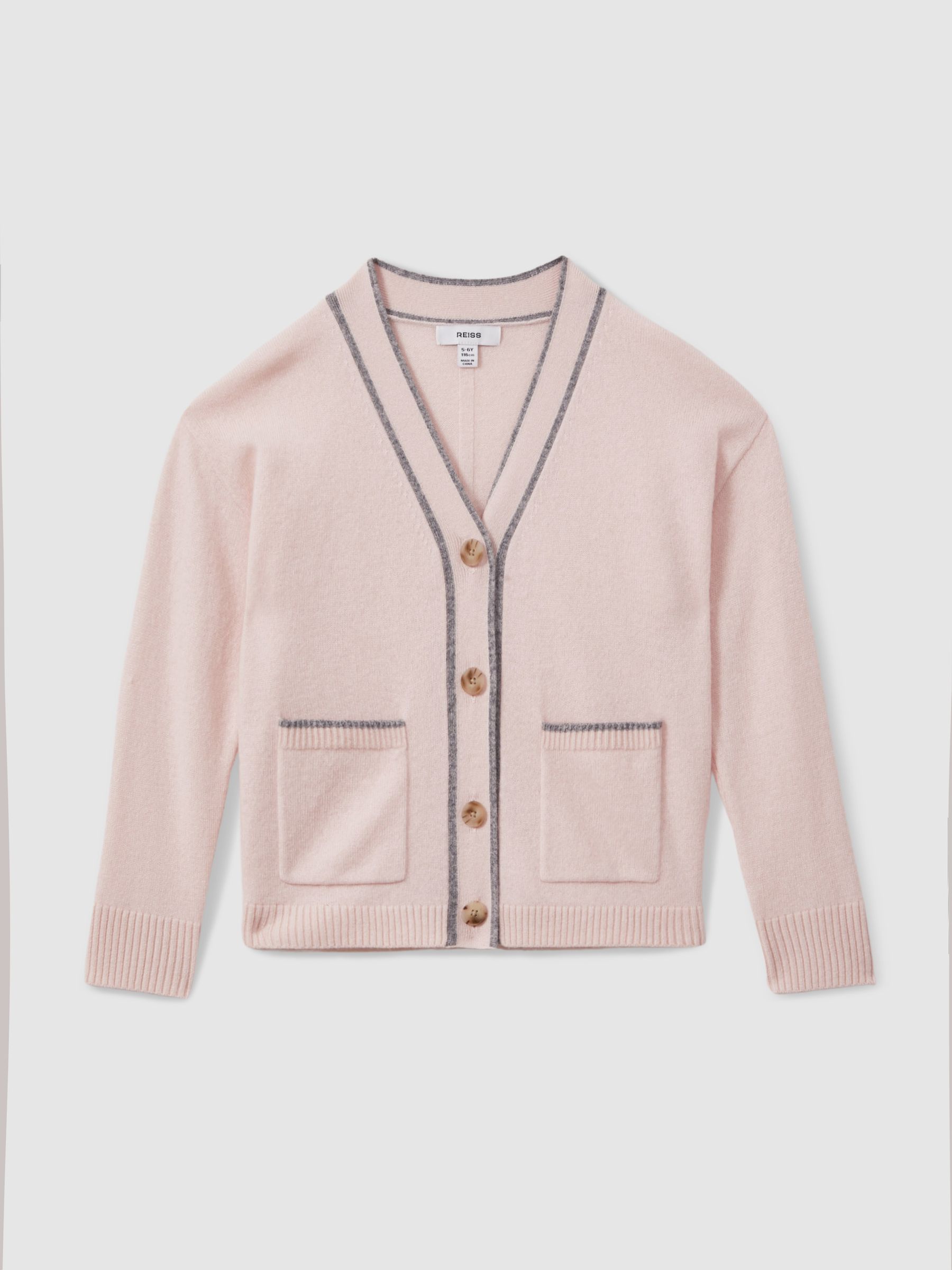 9-13 yrs Wool-Blend Stripe-Detail Cardigan With Cashmere in Pink - Image 2 of 4