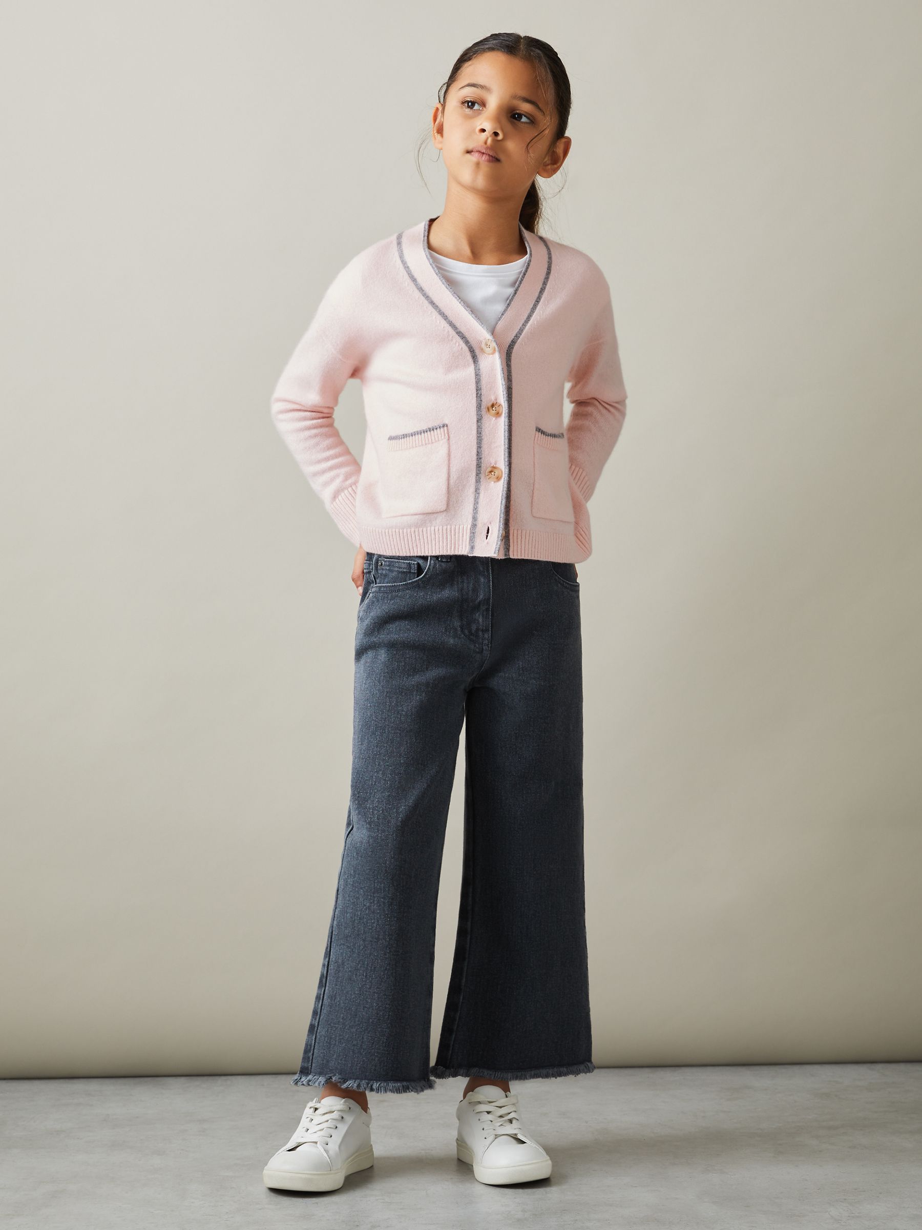 9-13 yrs Wool-Blend Stripe-Detail Cardigan With Cashmere in Pink - Image 3 of 4