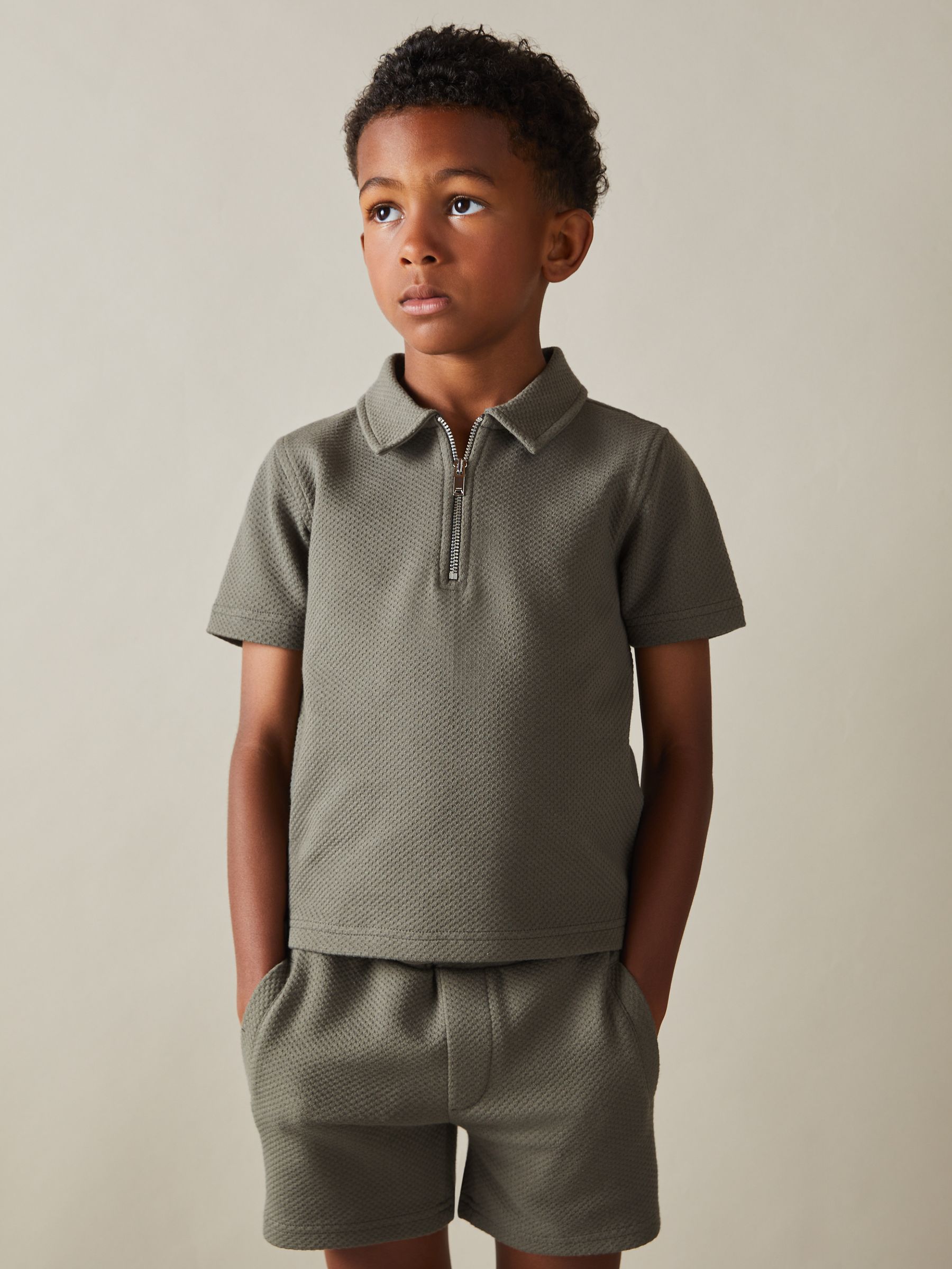 13-14 yrs Textured Drawstring Shorts in Green Smoke - Image 3 of 4