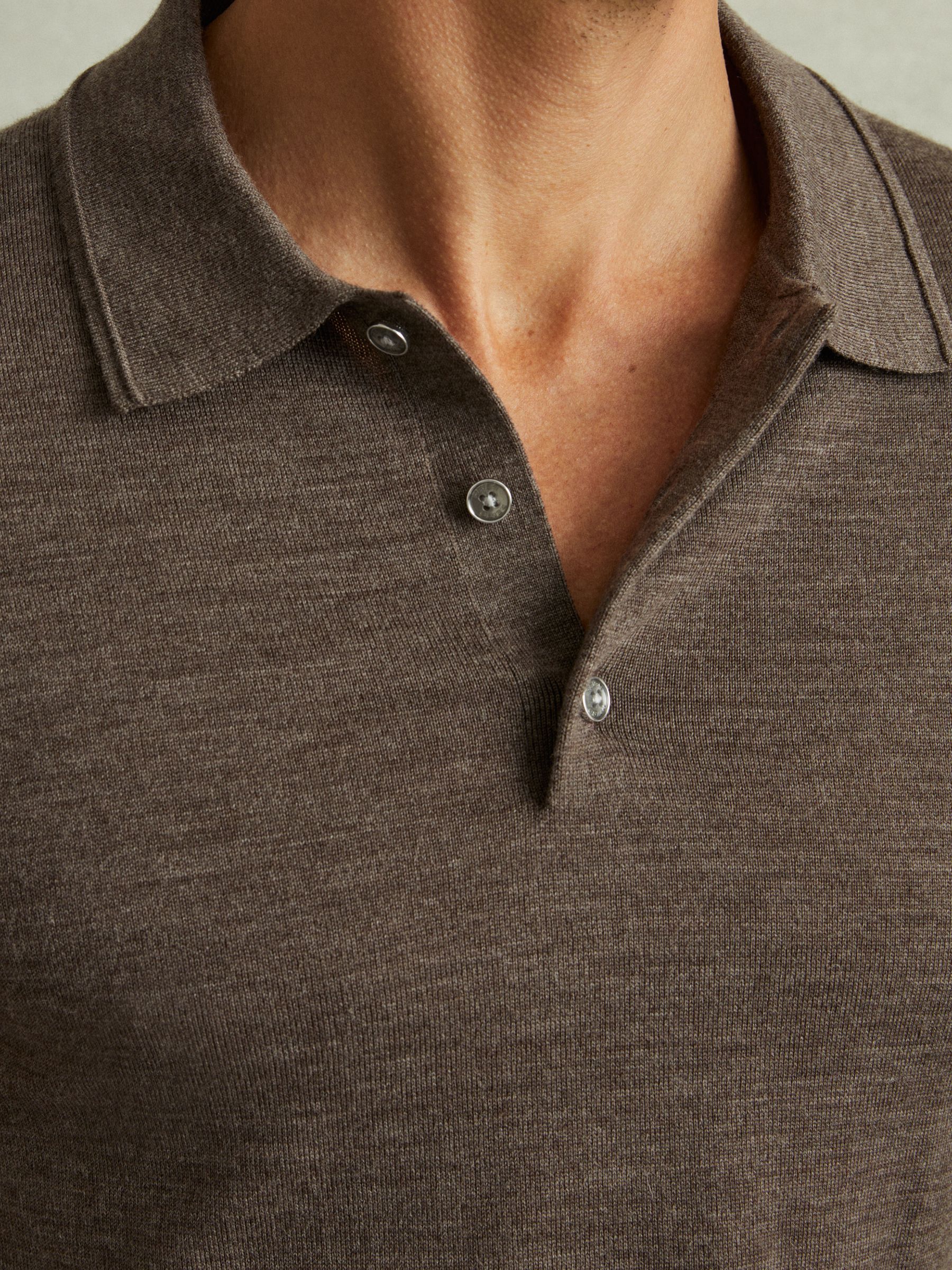 Merino Wool Polo Shirt in Brown - Image 3 of 5