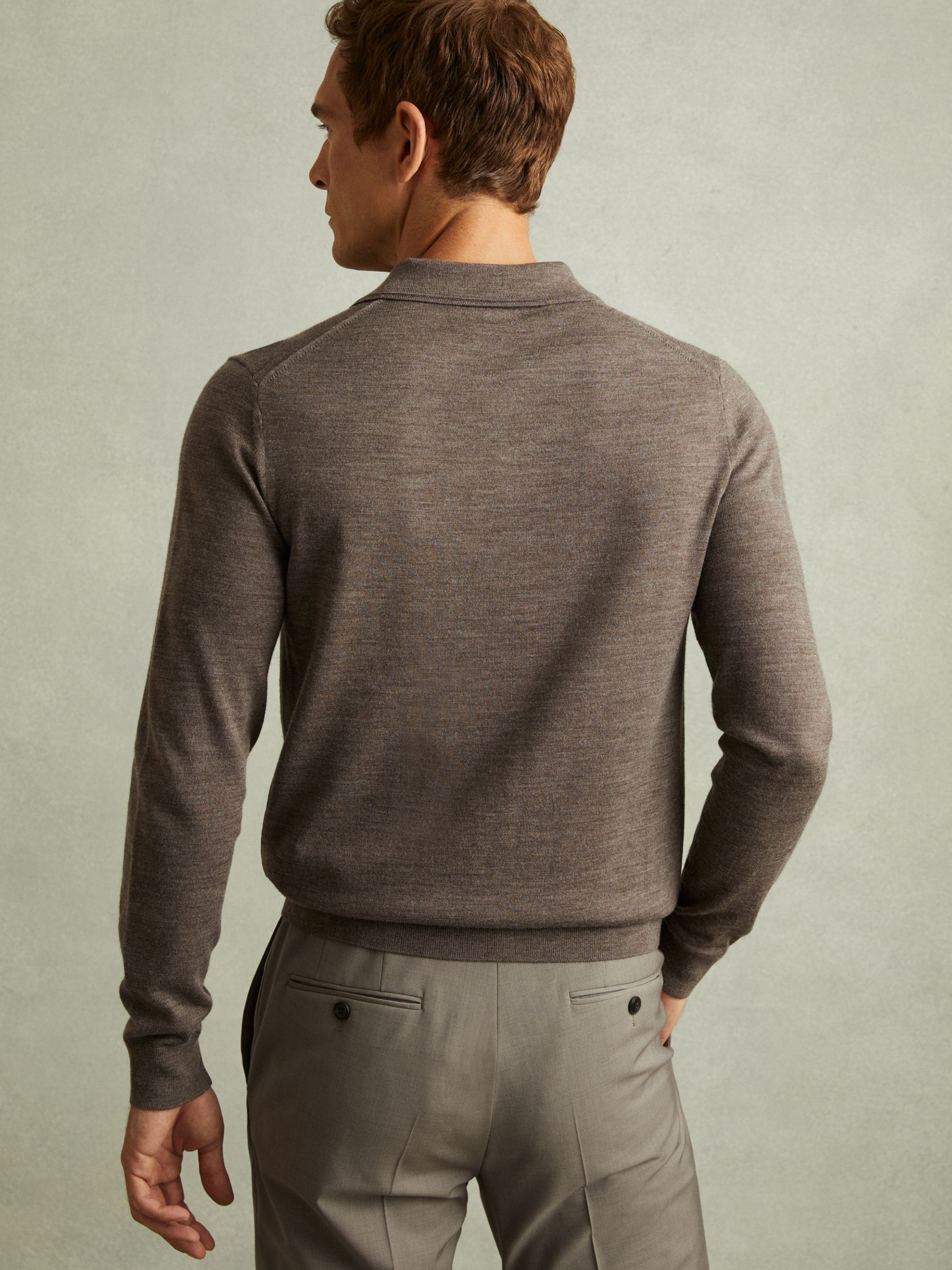 Merino Wool Polo Shirt in Brown - Image 4 of 5