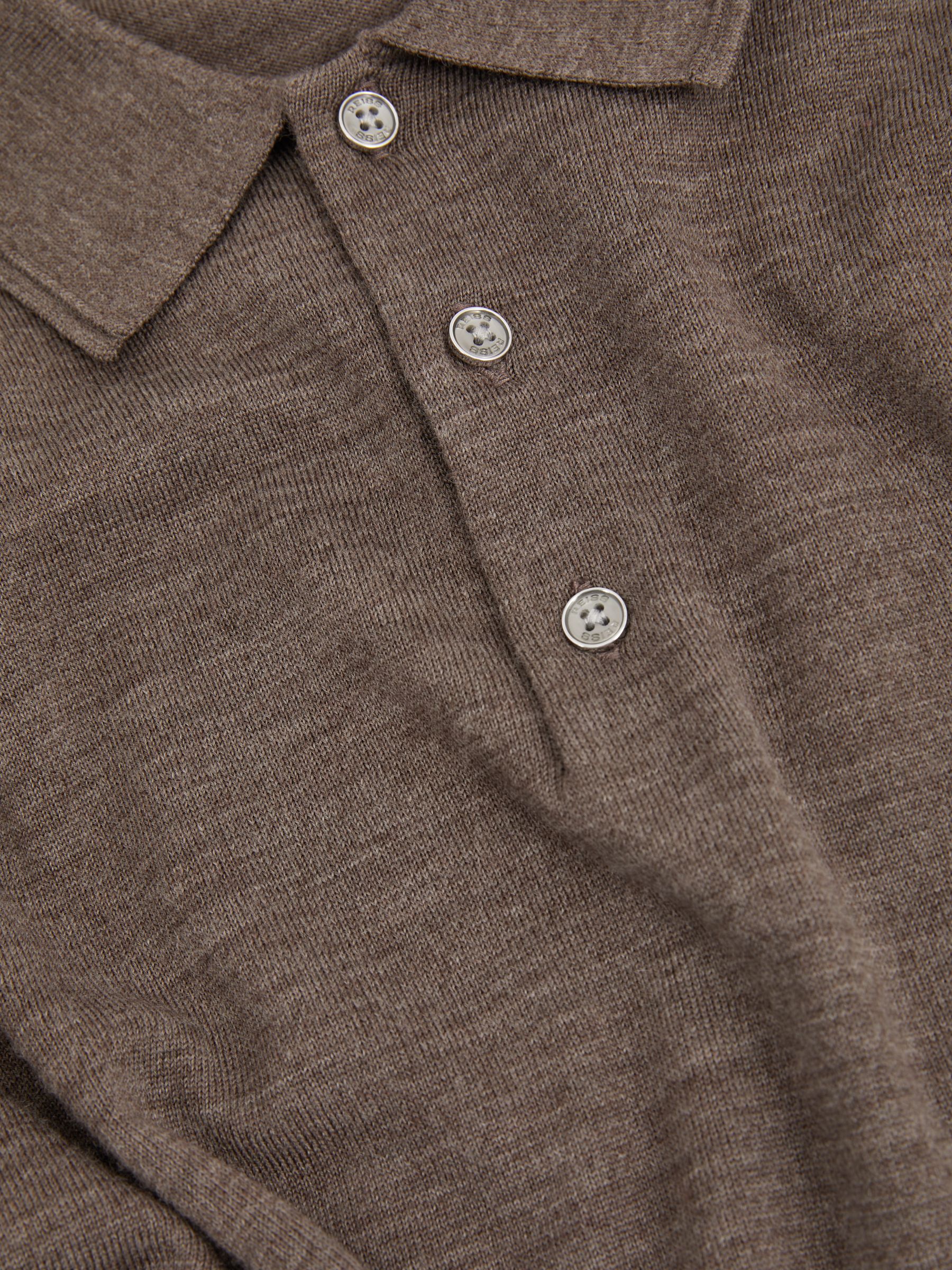 Merino Wool Polo Shirt in Brown - Image 5 of 5