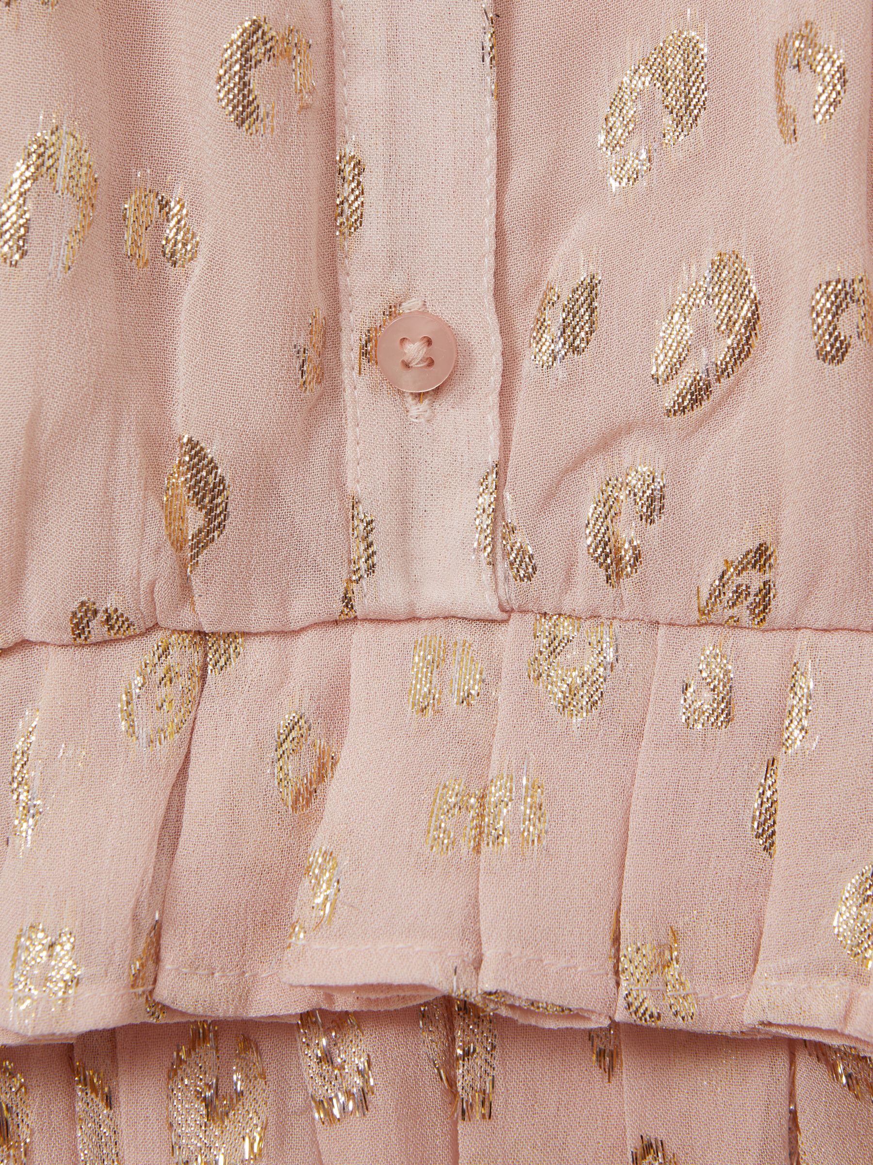 4-9 yrs Metallic Print Puff Sleeve Ruffle Top in Pink - Image 4 of 4