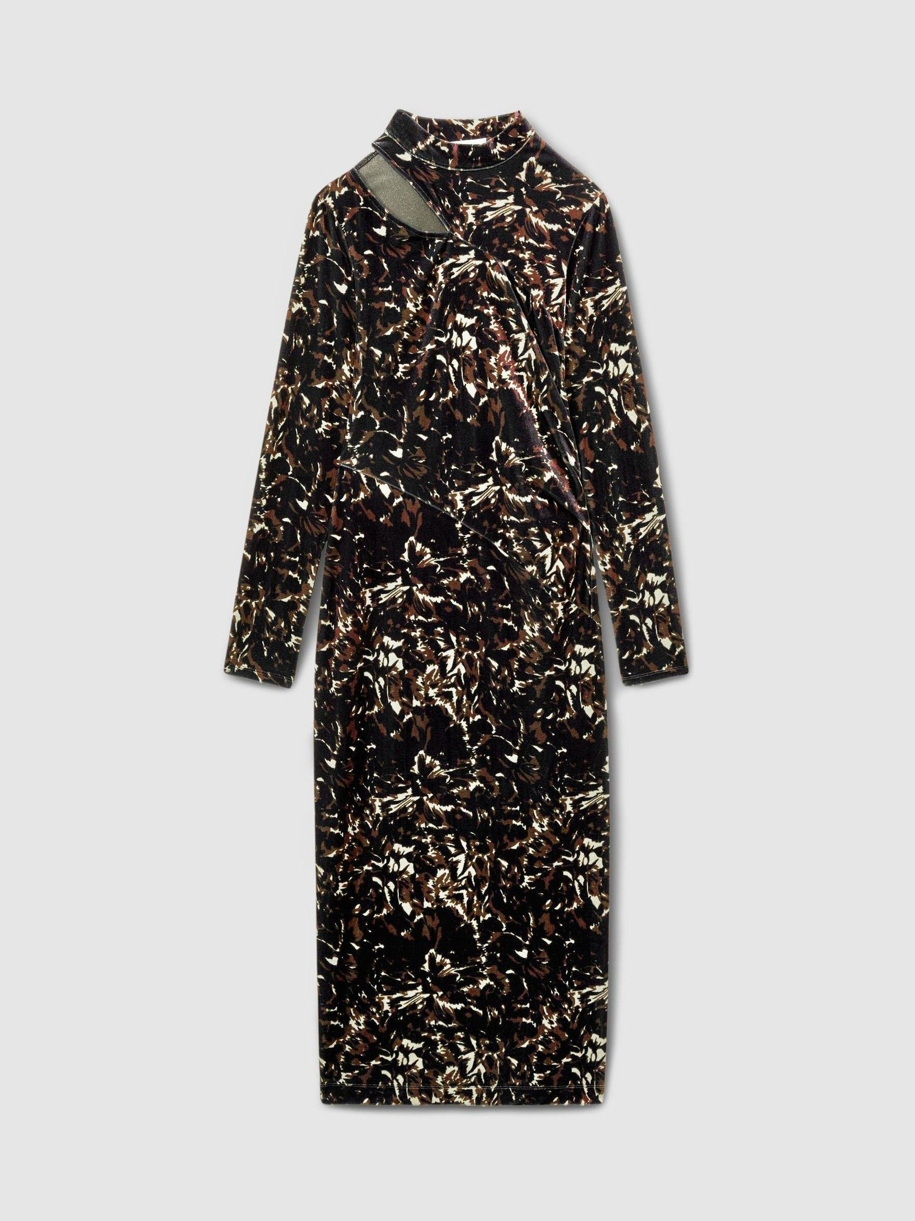 Cut Out Abstract Print Velvet Dress in Black - Image 2 of 6