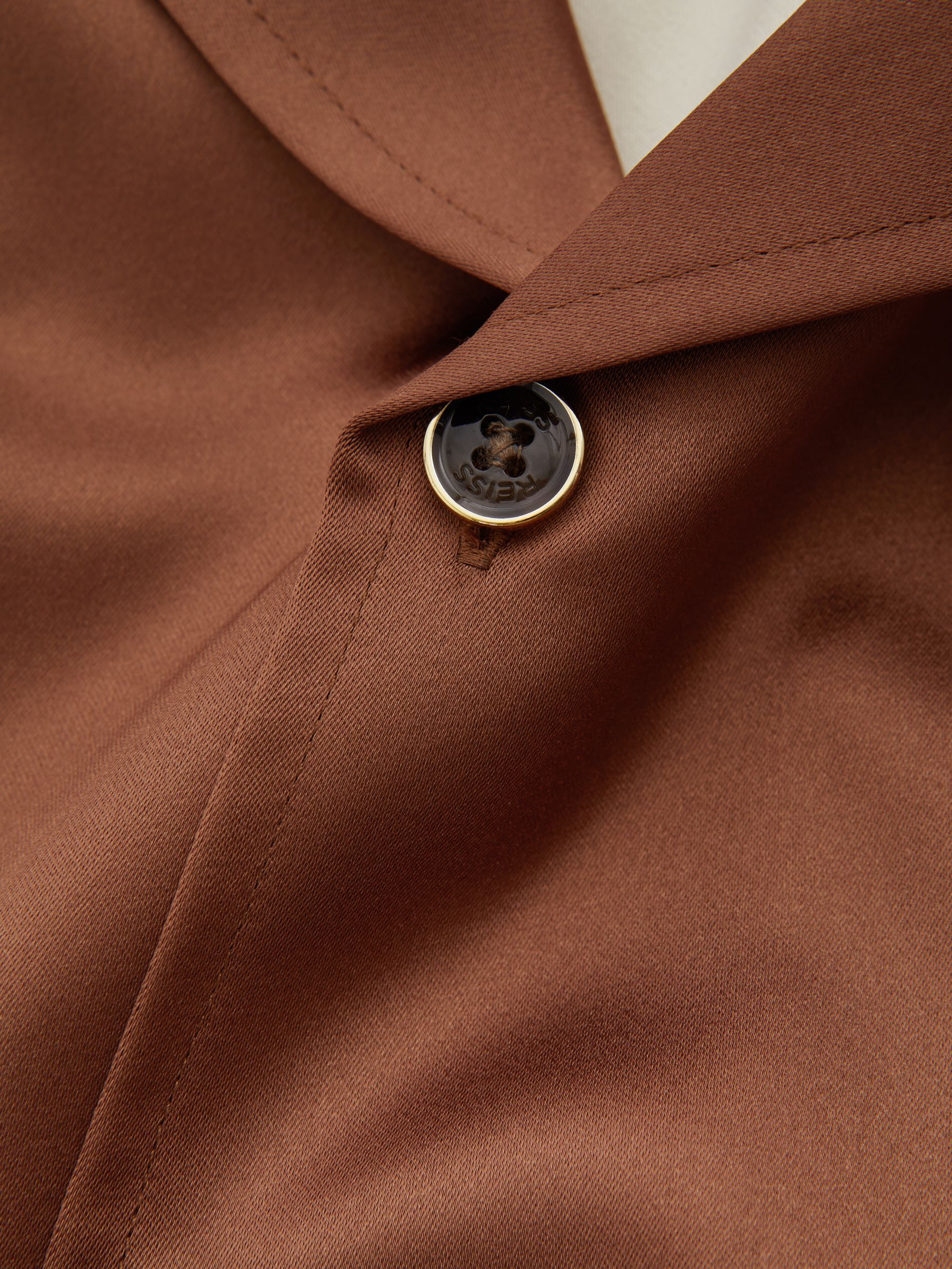 Noto Tobacco/Ecru Ché Satin Effect Colourblock Cuban Collar Shirt - Image 5 of 5