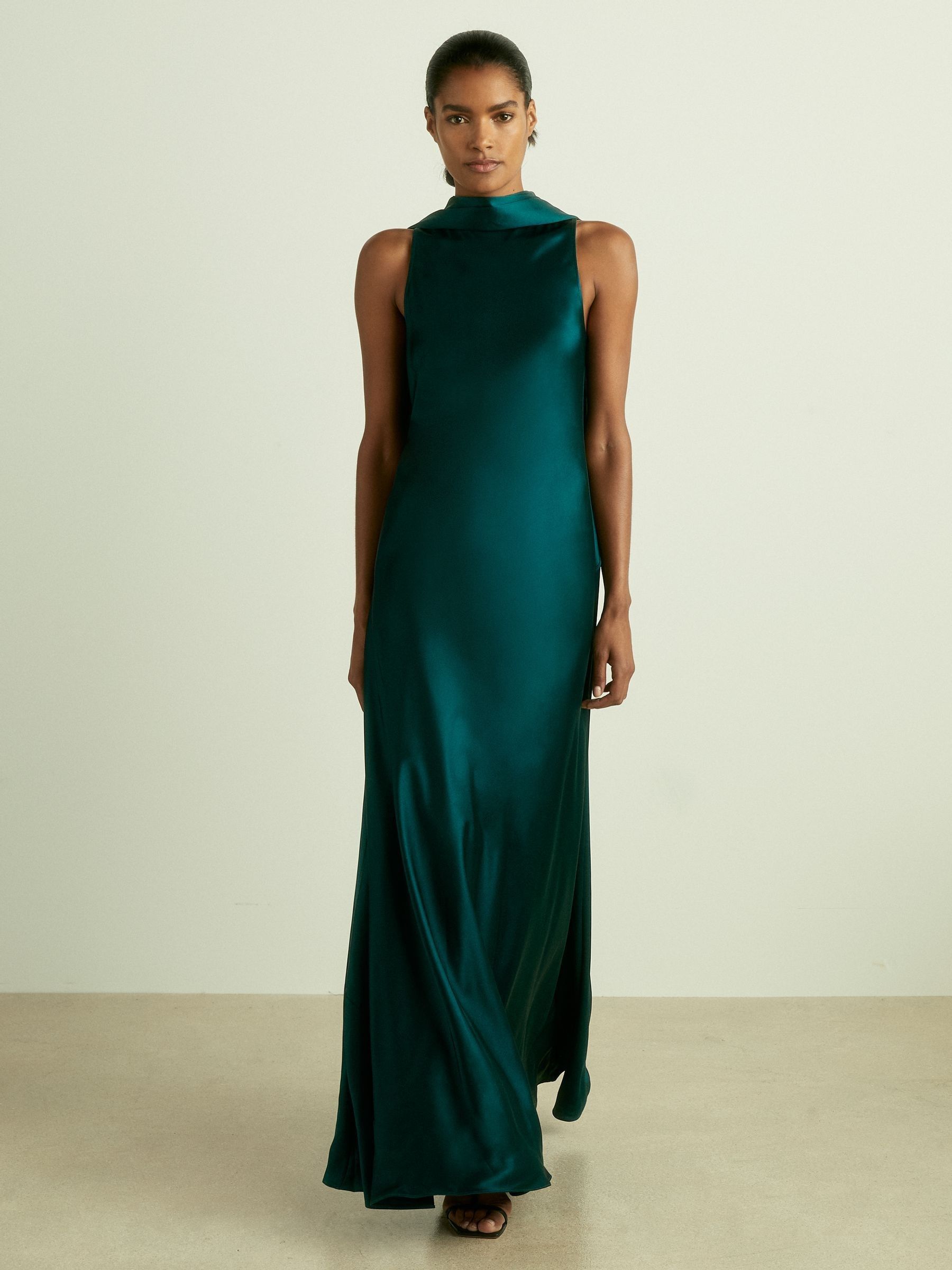 Satin Cape Dress in Teal - Image 3 of 6