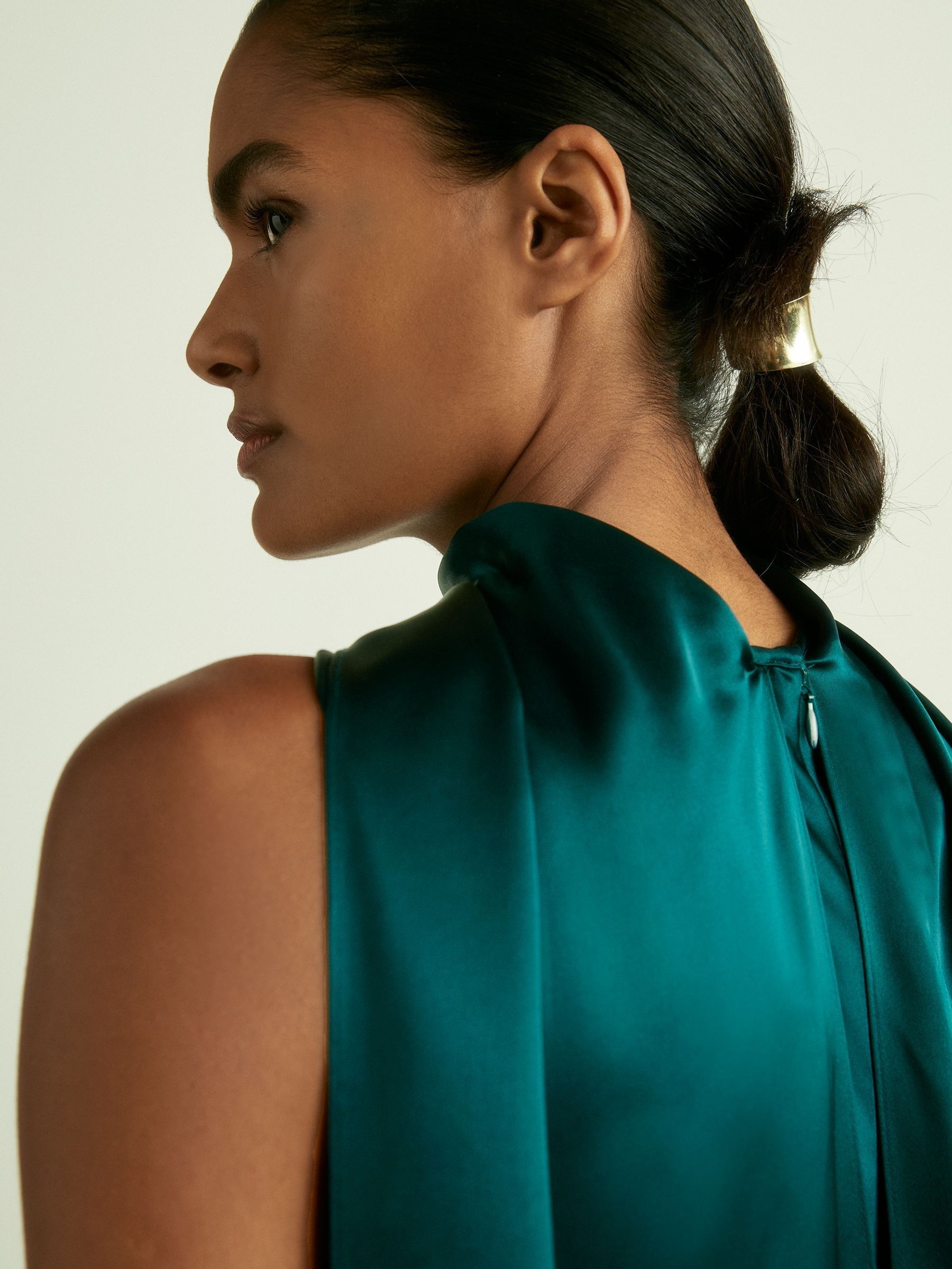 Satin Cape Dress in Teal - Image 4 of 6