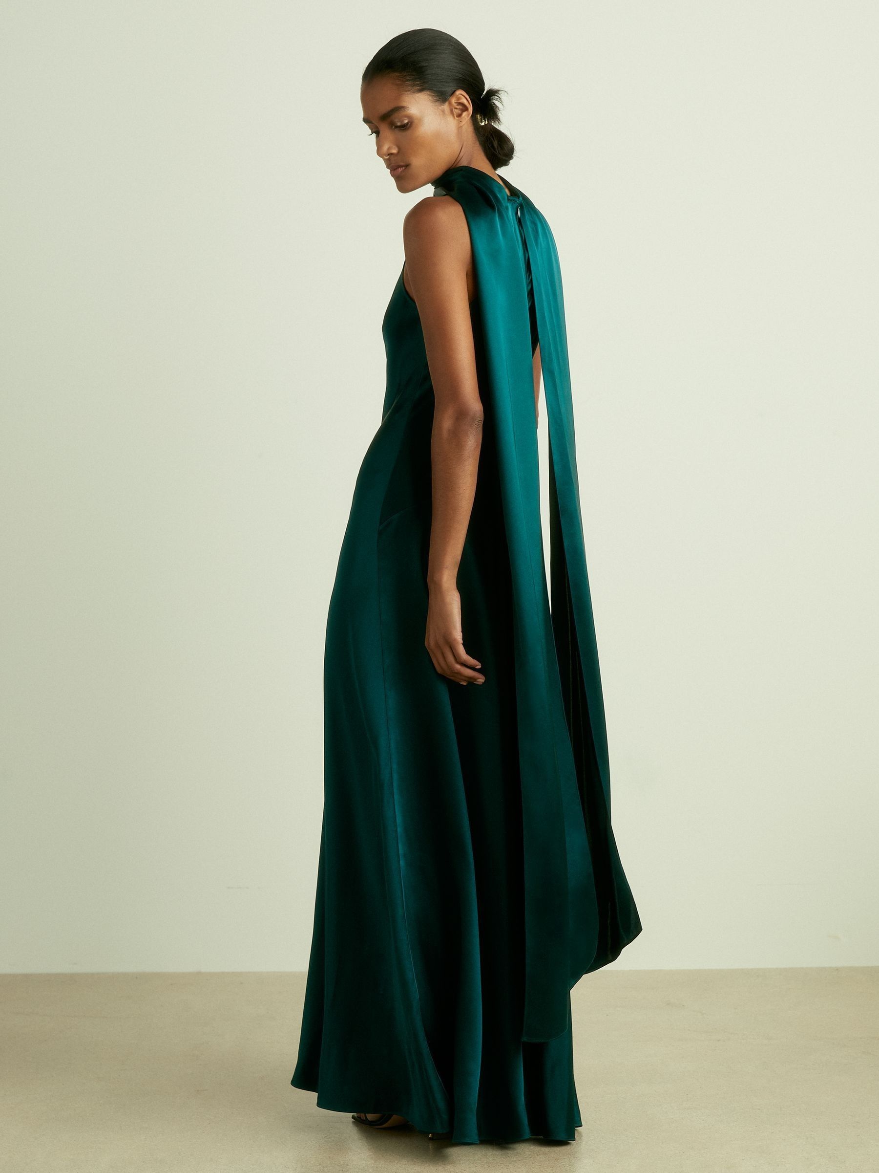 Satin Cape Dress in Teal - Image 5 of 6