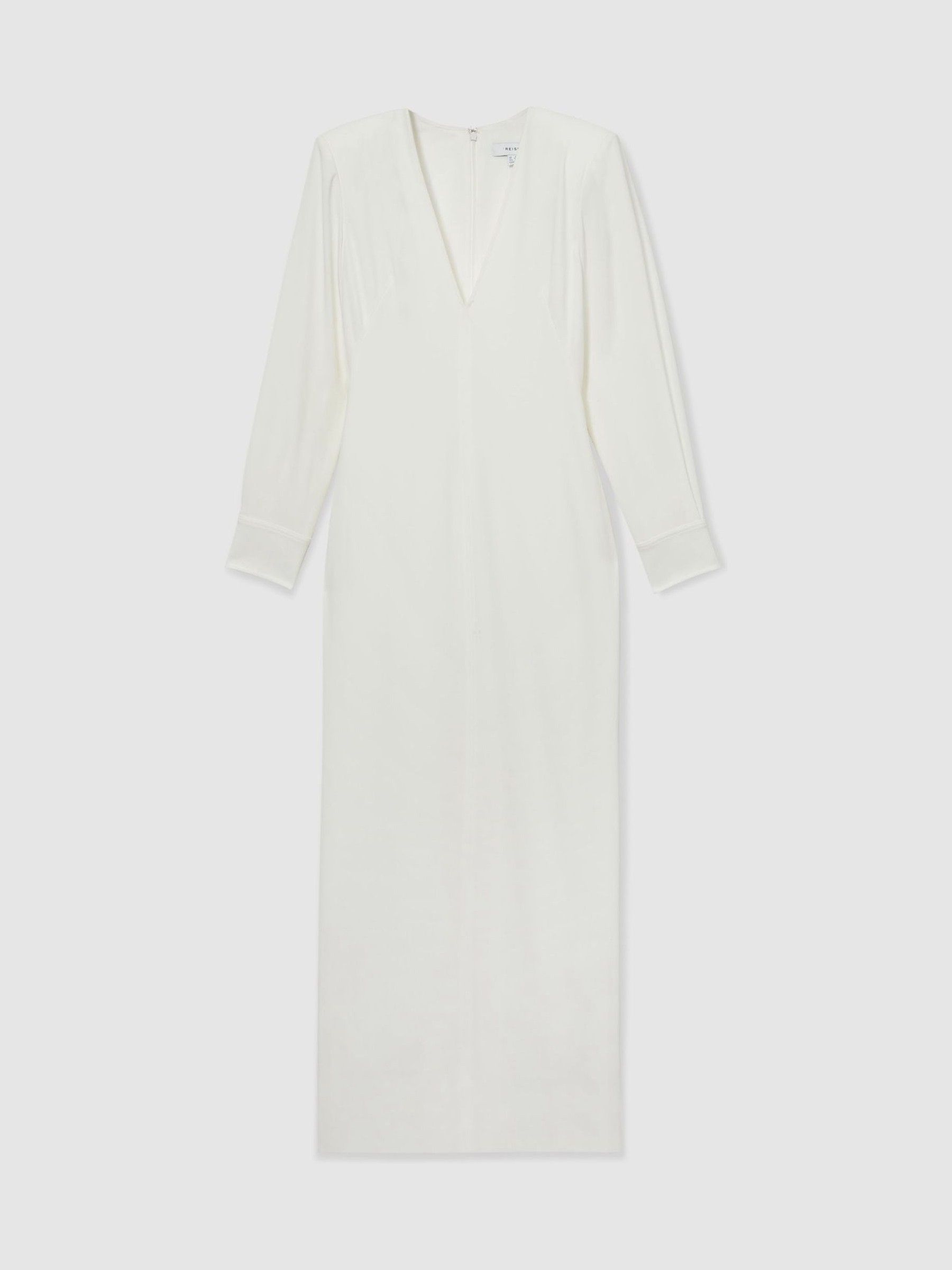 Plunge-Neck Crepe Maxi Dress in White - Image 2 of 6