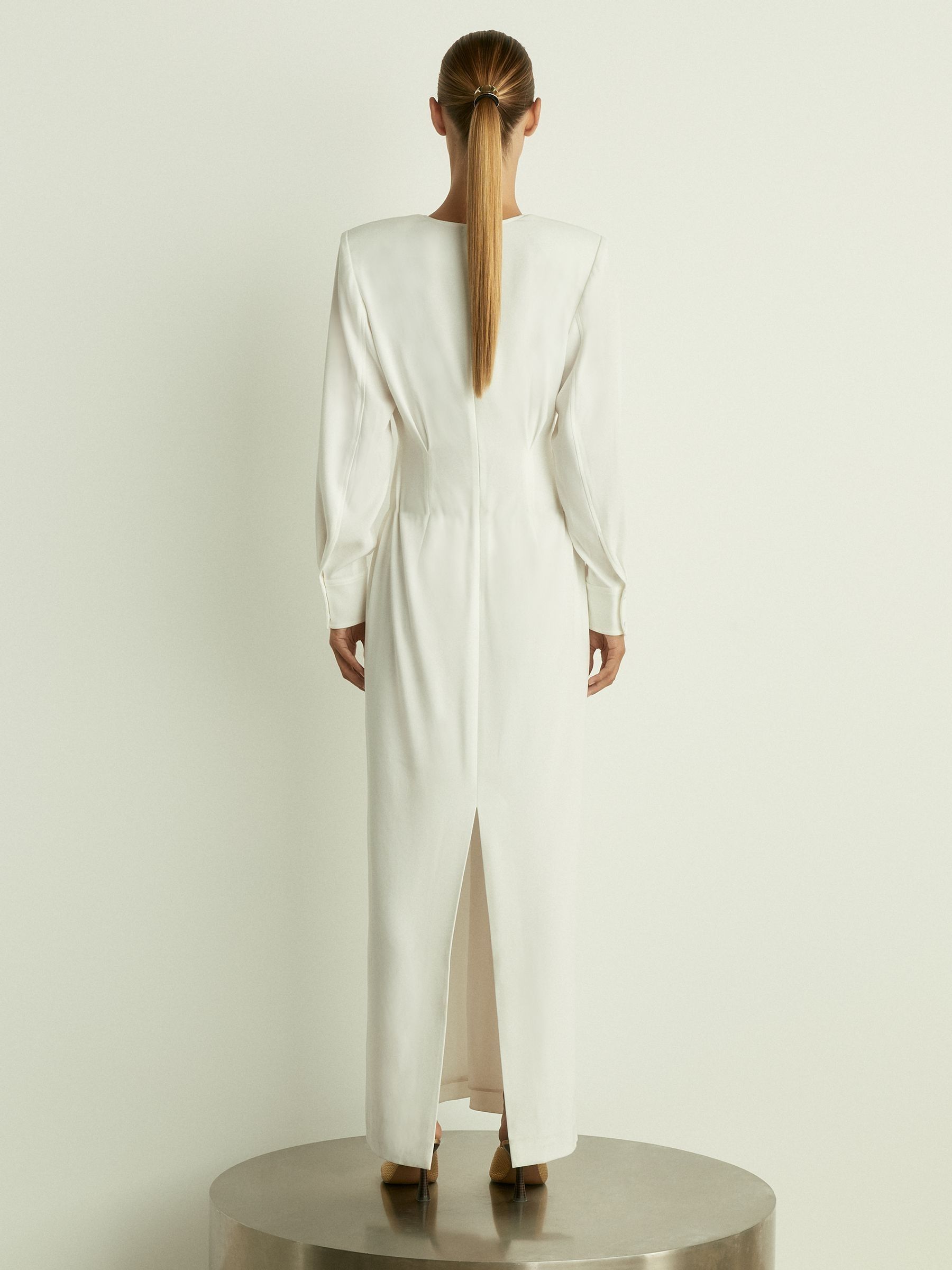 Plunge-Neck Crepe Maxi Dress in White - Image 5 of 6