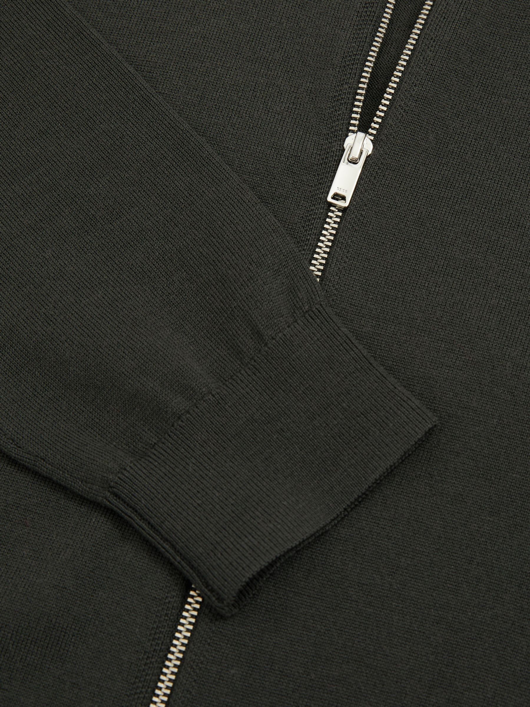 Merino Wool Zip-Through Funnel-Neck Cardigan in Dark Military Green - Image 6 of 6