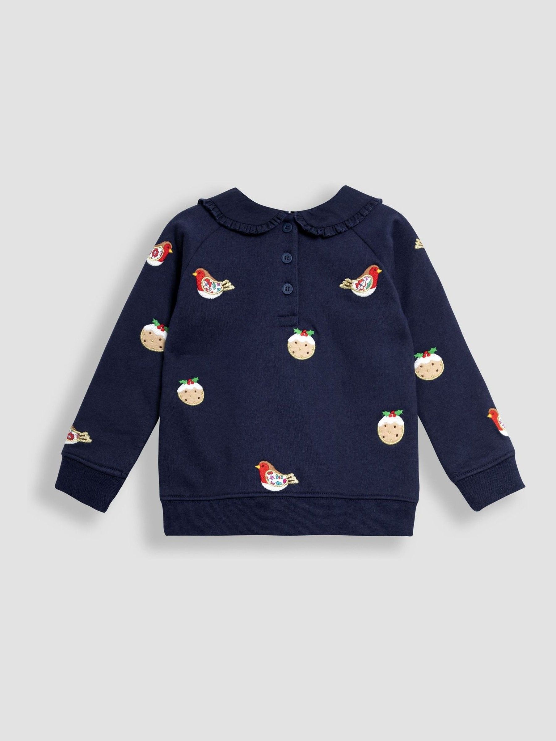 Navy Christmas Pudding And Robin Applique Sweatshirt - Image 2 of 3