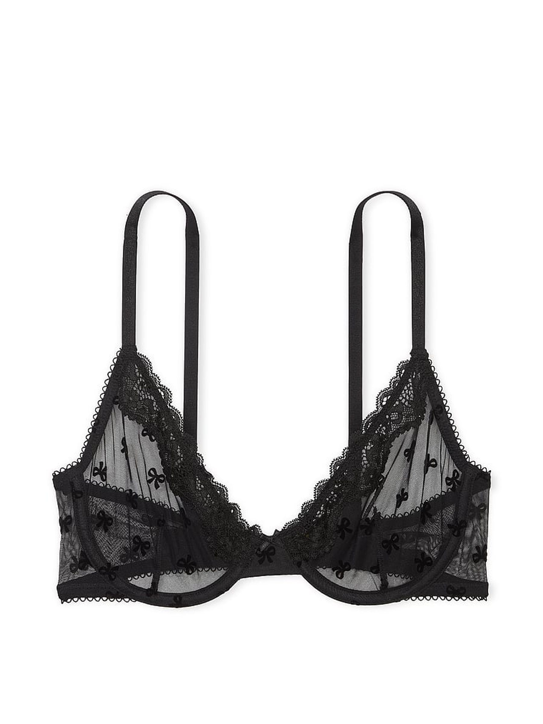 Black Bows Flocked Unlined Demi Bra - Image 3 of 3