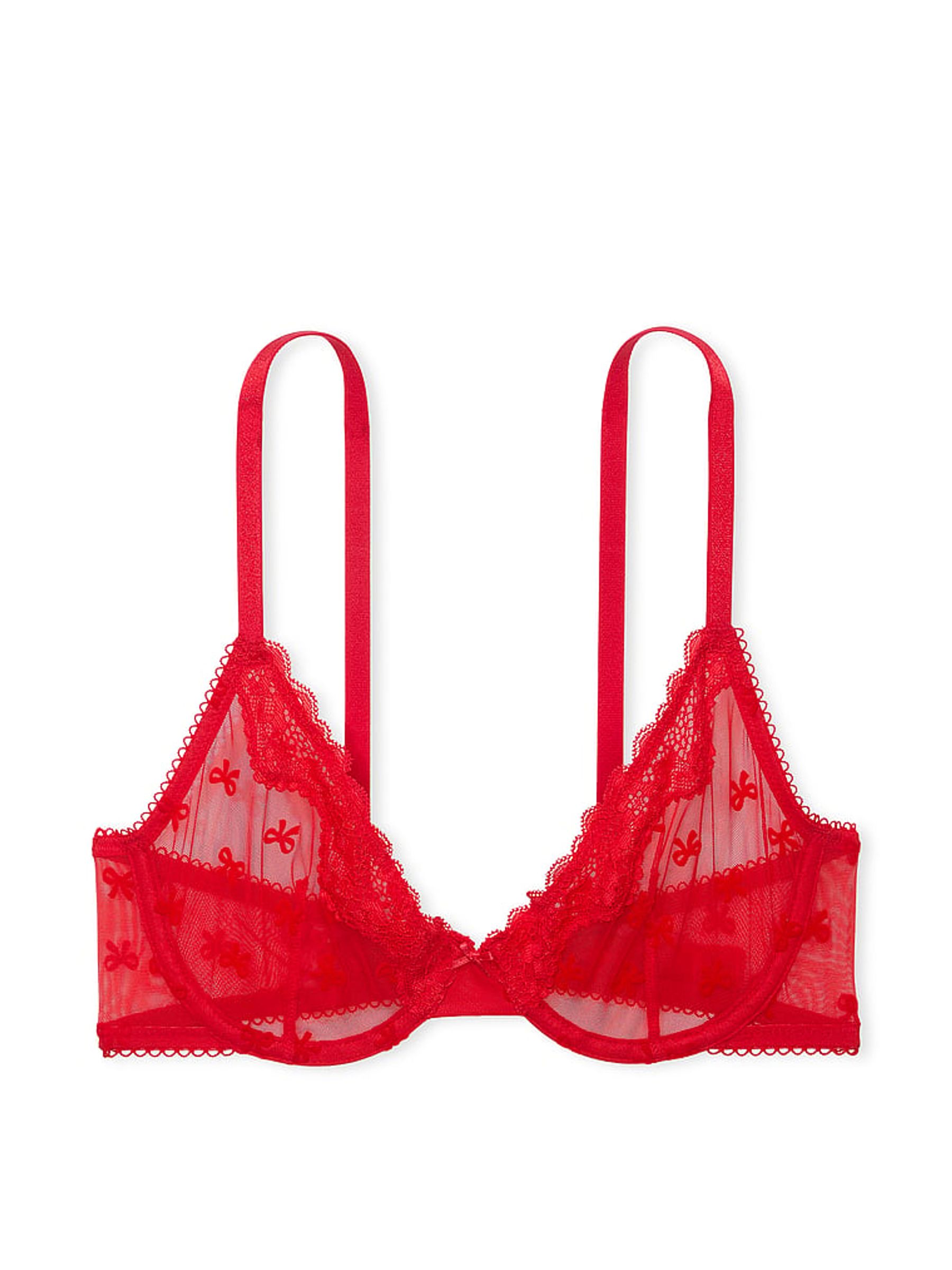 Vermillion Red Bows Flocked Unlined Demi Bra - Image 3 of 3
