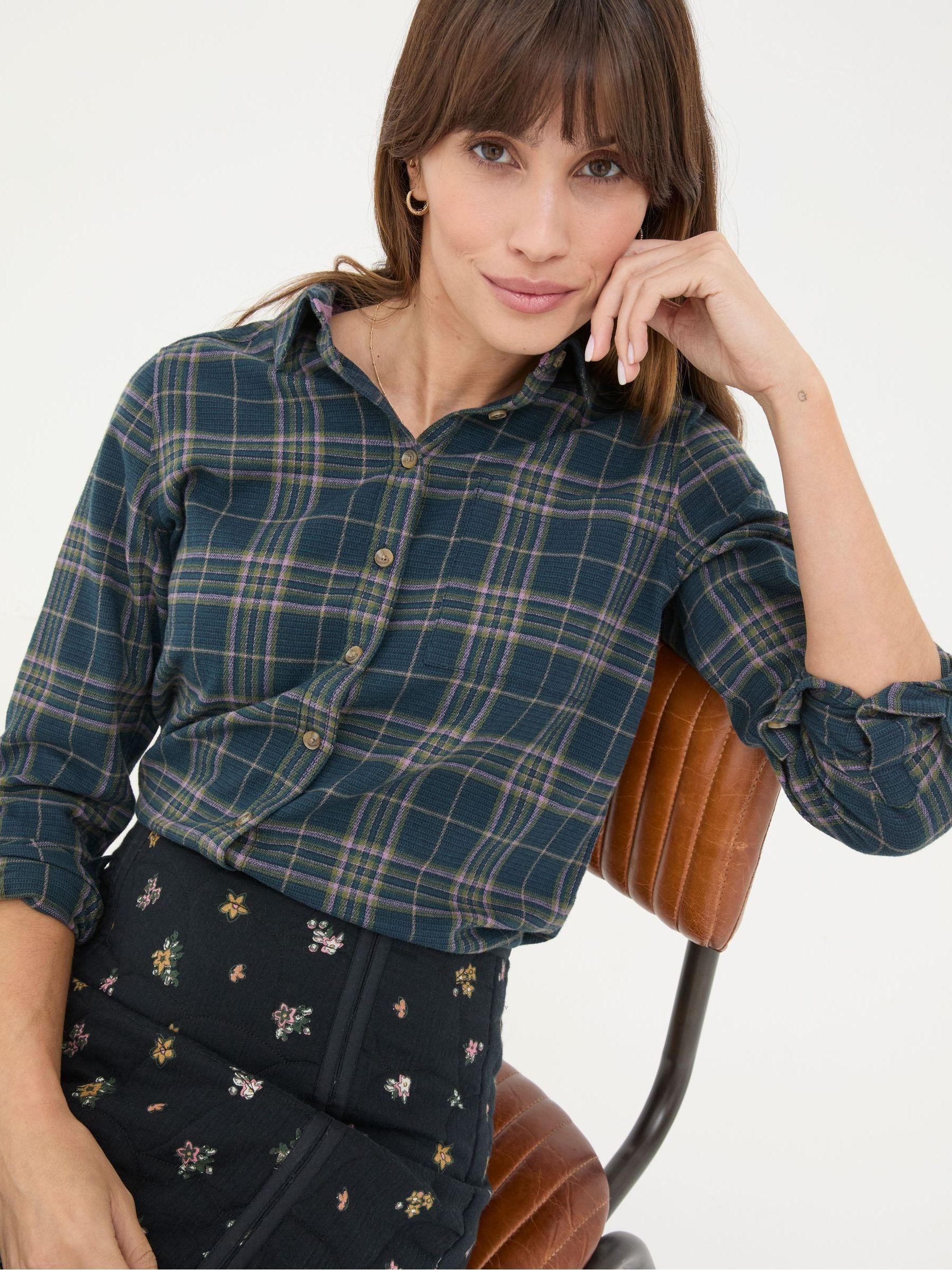 Olivia Navy 100% Cotton Check Shirt - Image 4 of 6