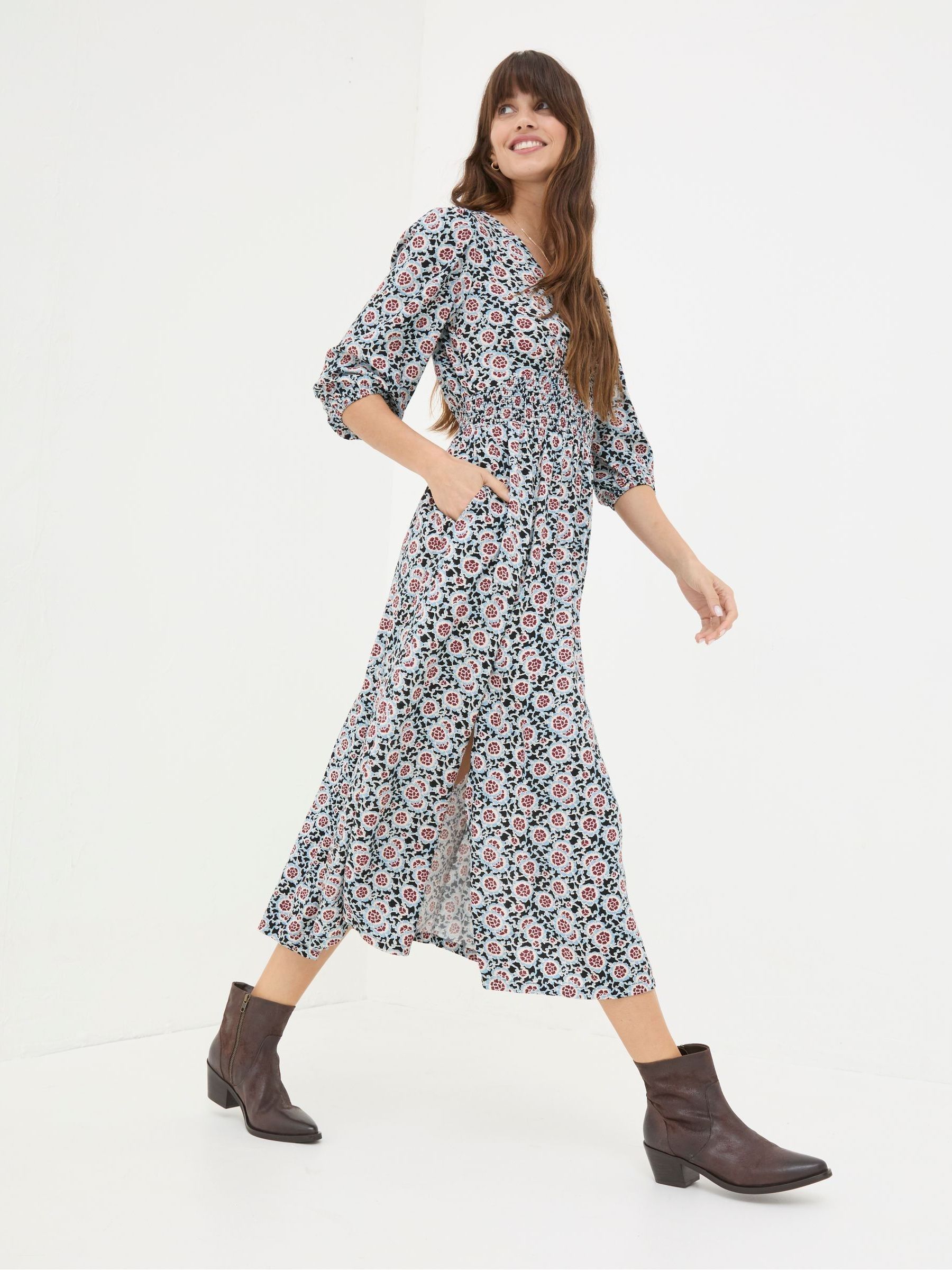 Rene Black Wild Floral Midi Dress - Image 1 of 6
