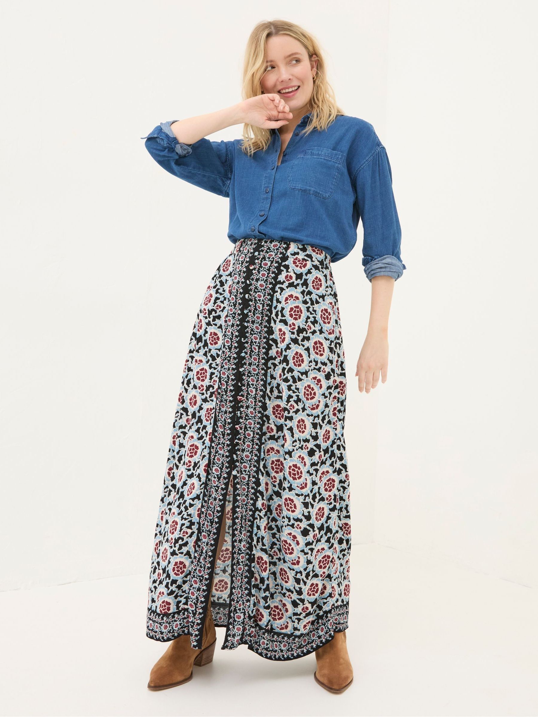 Arabella Black Wild Floral Midi Skirt - Image 1 of 6