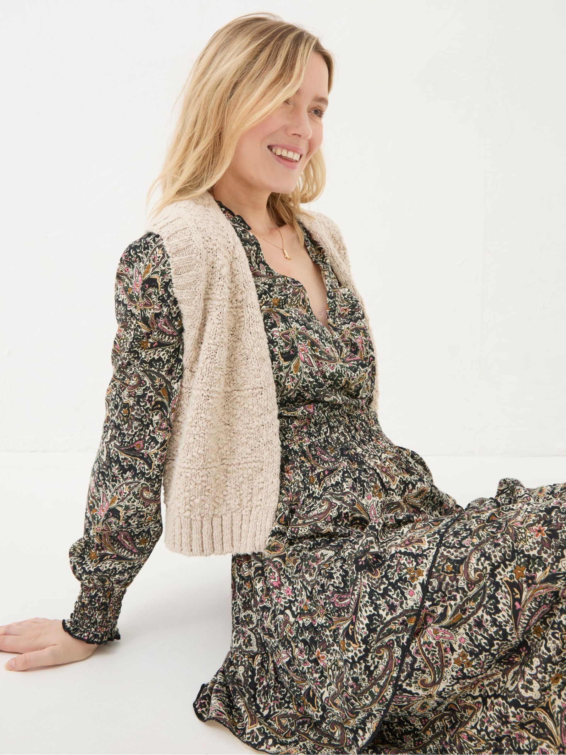 Amba Cream Wild Paisley Jersey Dress - Image 3 of 6