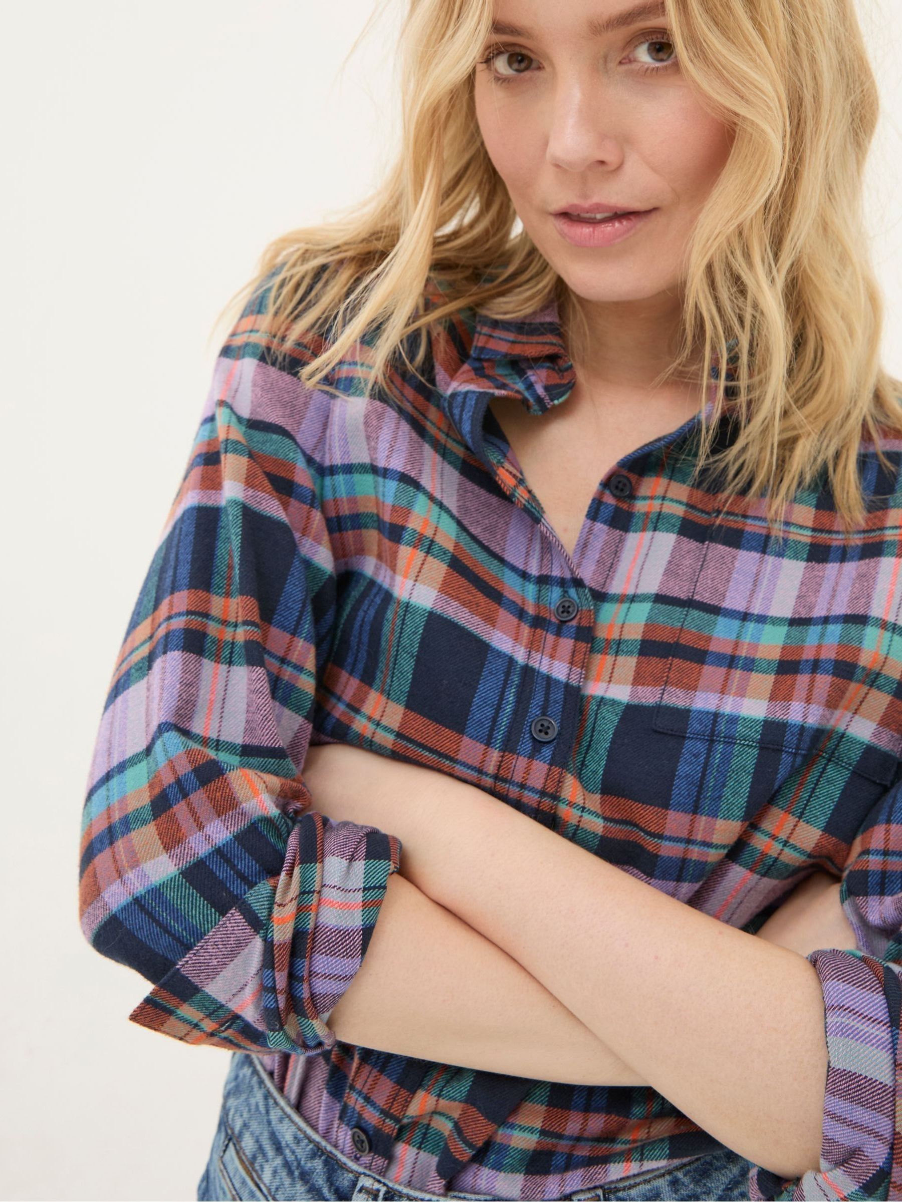 Olivia Cobalt Blue 100% Cotton Check Shirt - Image 4 of 6