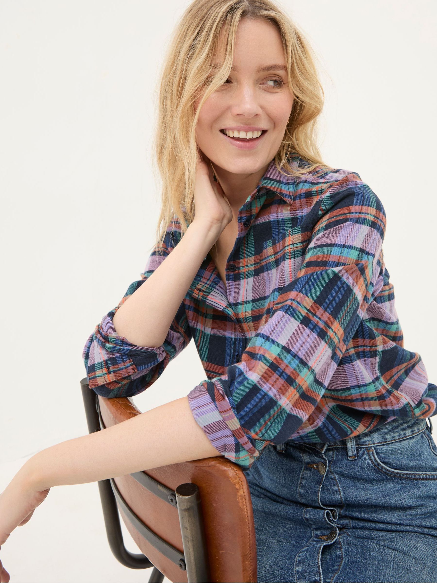 Olivia Cobalt Blue 100% Cotton Check Shirt - Image 5 of 6