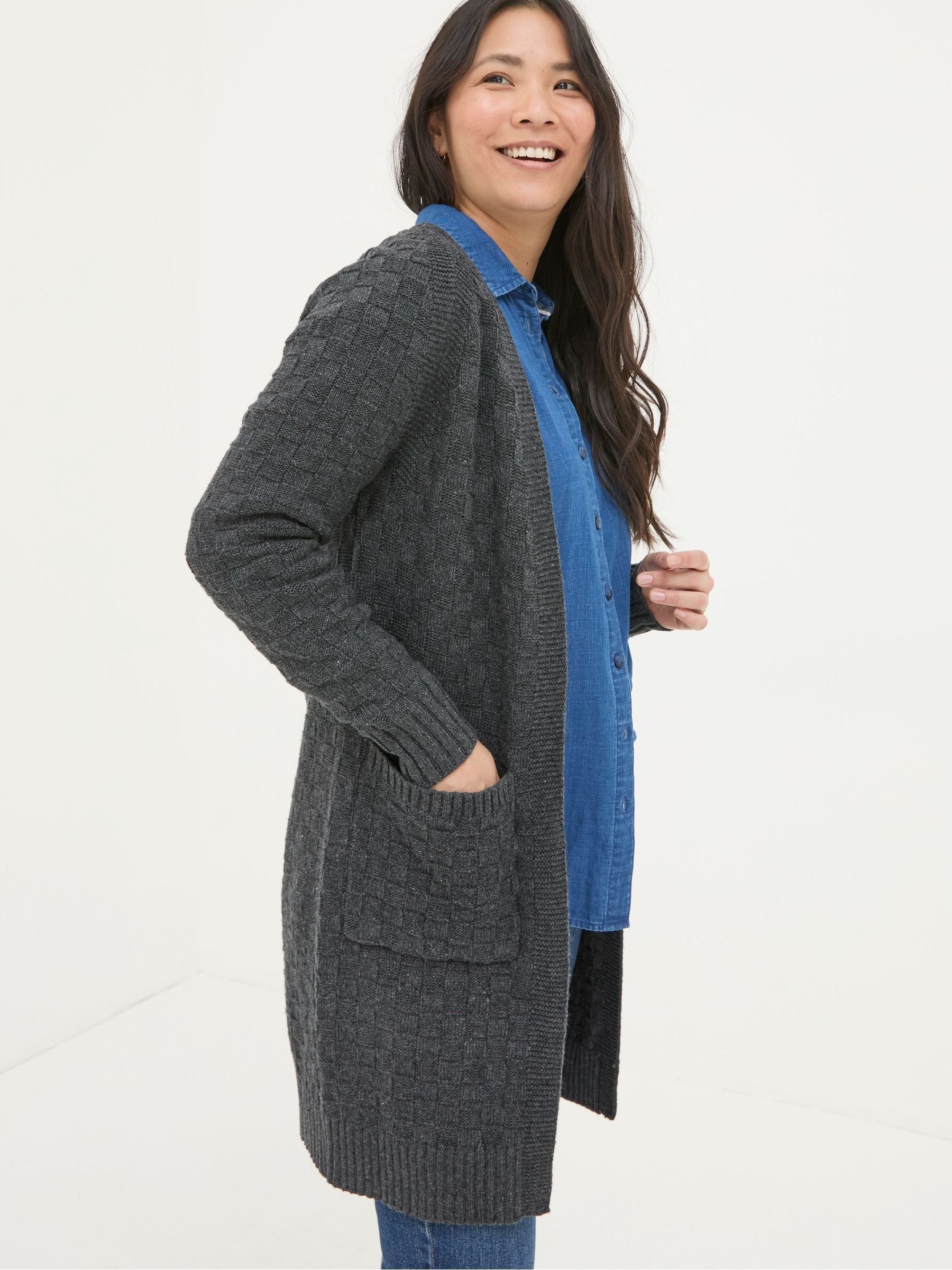 F.A.T. FIGDIGAN グレー カーディガン　オーバーサイズ Sadie Grey Edge To Edge Cardigan | FatFace
