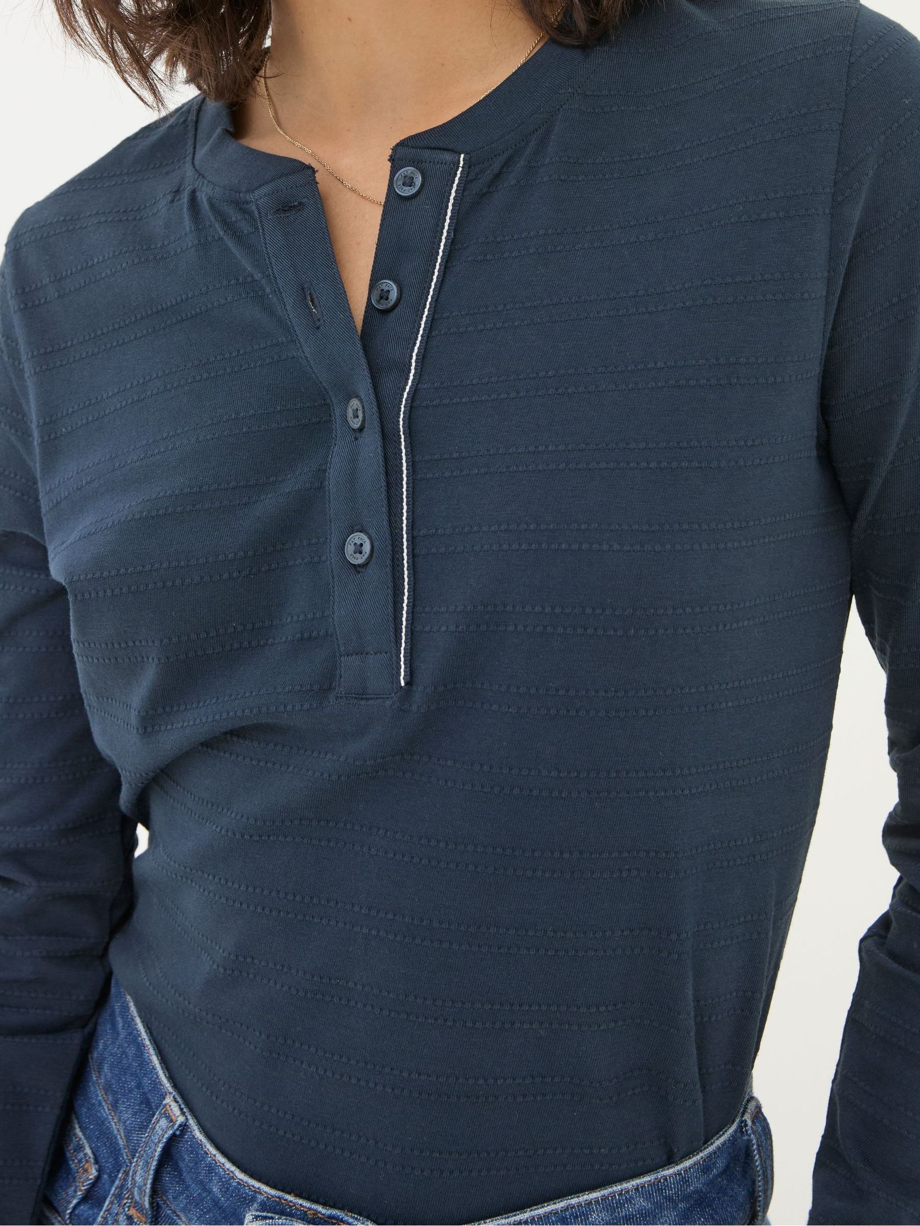 Hettie Blue Rib Henley Top - Image 4 of 5