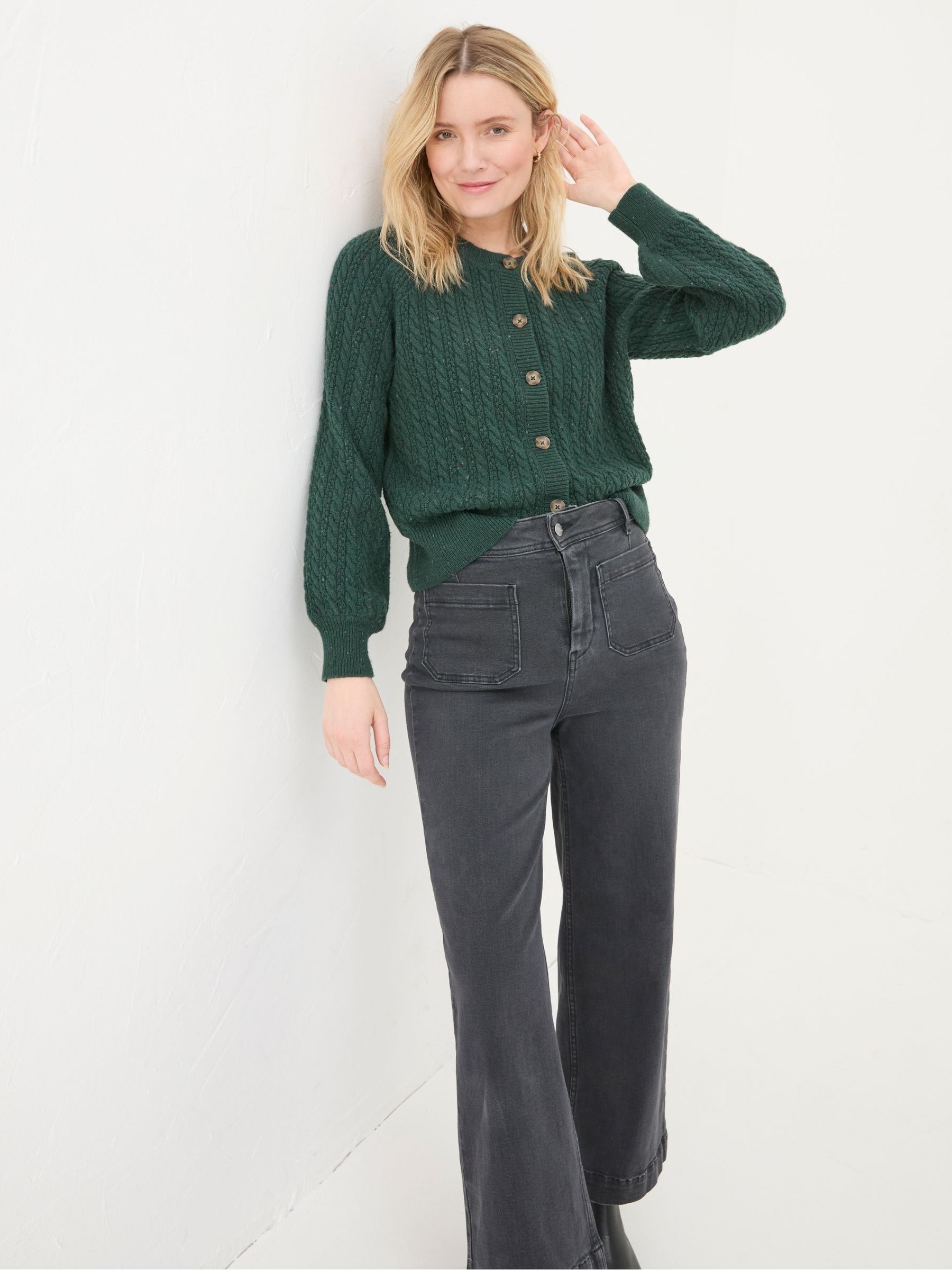 Chloe Green Cable Knit Cardigan - Image 1 of 5