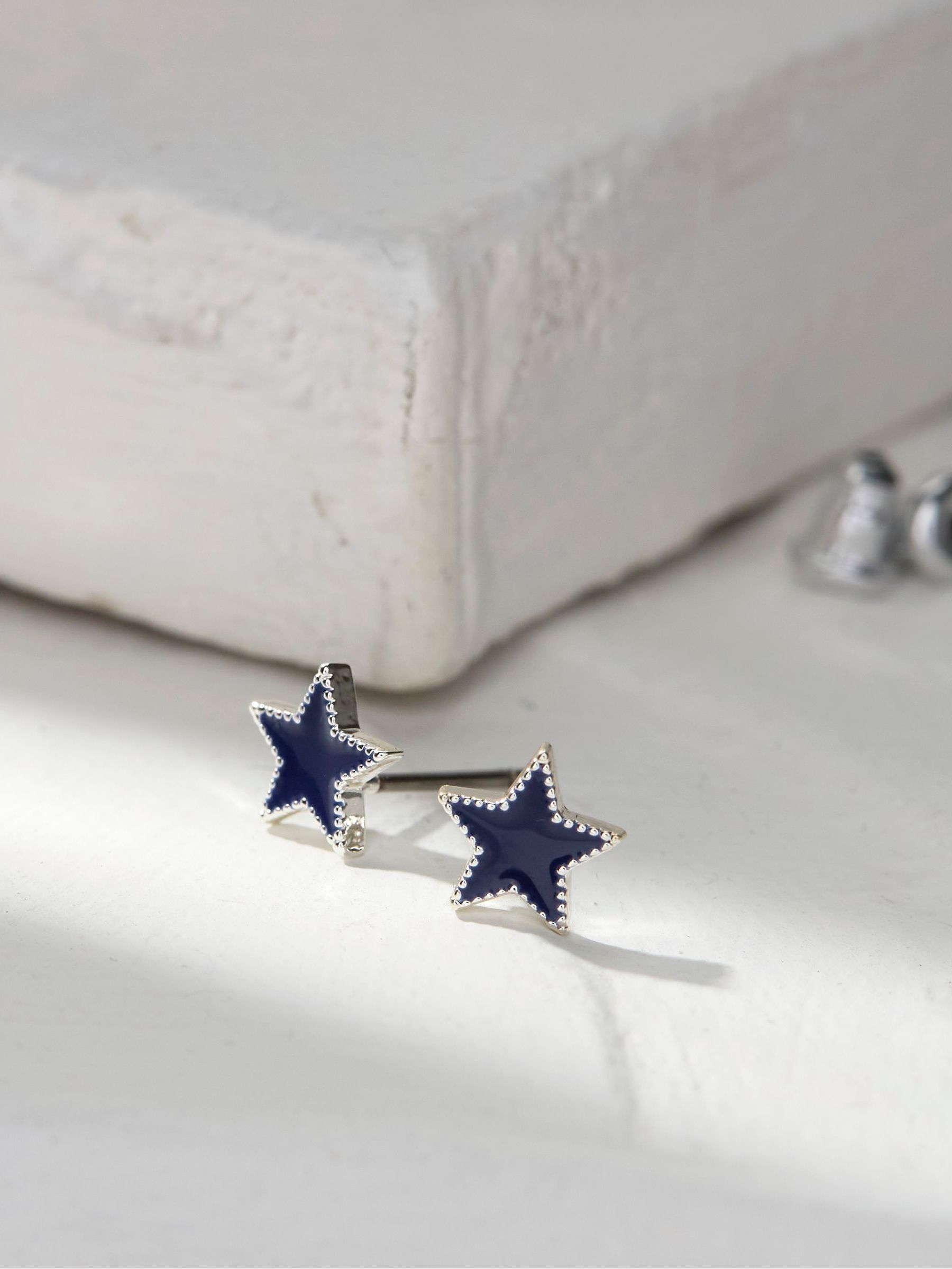 Blue Enamel Star Studs Earrings - Image 2 of 2
