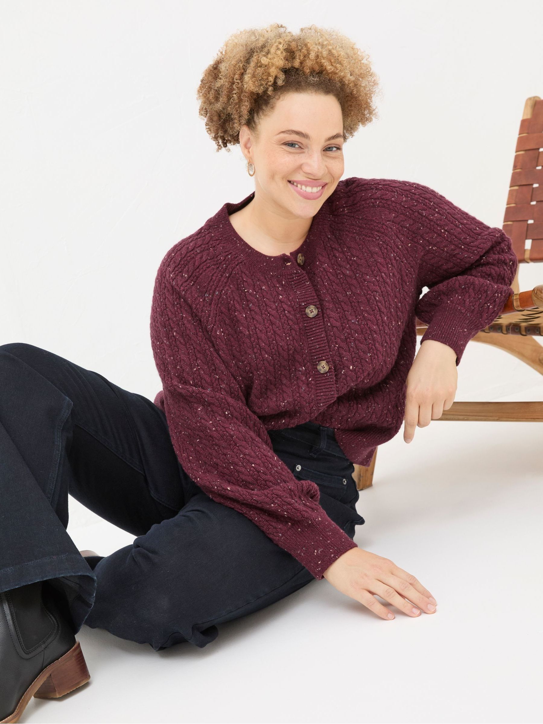 Chloe Dark Red Cable Cardigan - Image 7 of 9