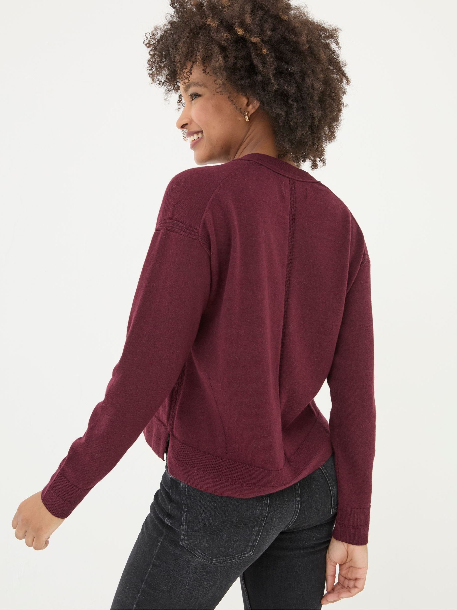 Grace Dark Red Cotton Cashmere Blend Cardigan - Image 2 of 5