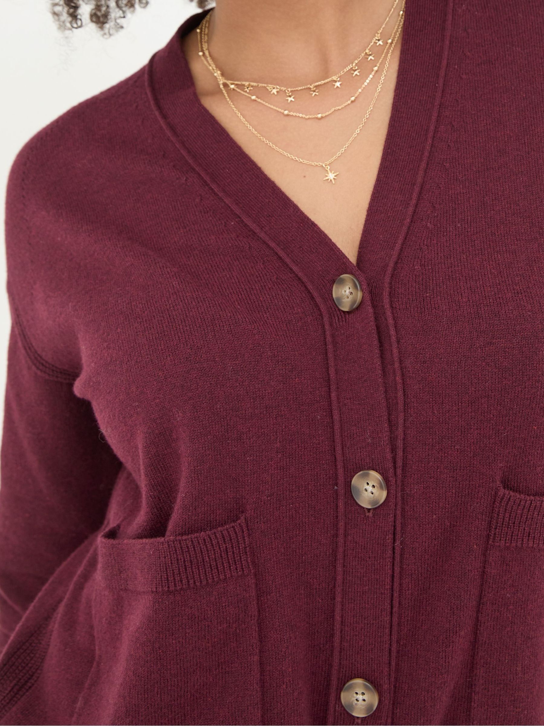 Grace Dark Red Cotton Cashmere Blend Cardigan - Image 4 of 5