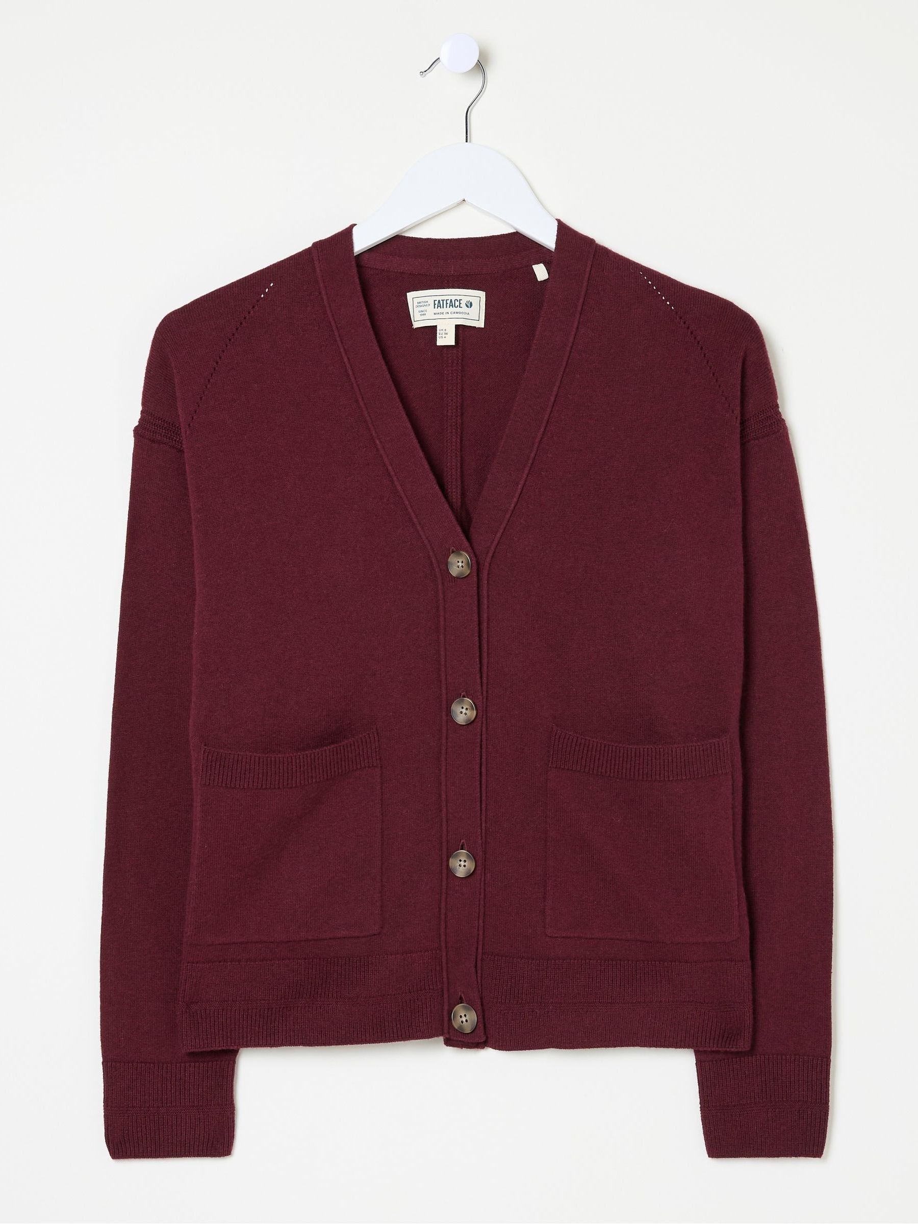 Grace Dark Red Cotton Cashmere Blend Cardigan - Image 5 of 5