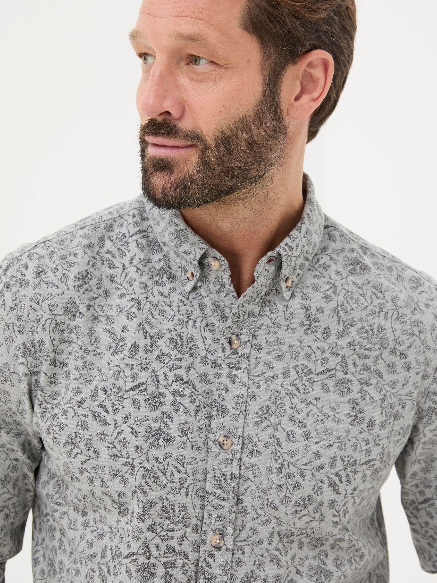 Grey Long Sleeve Sketch Floral Print Shirt - Image 5 of 5