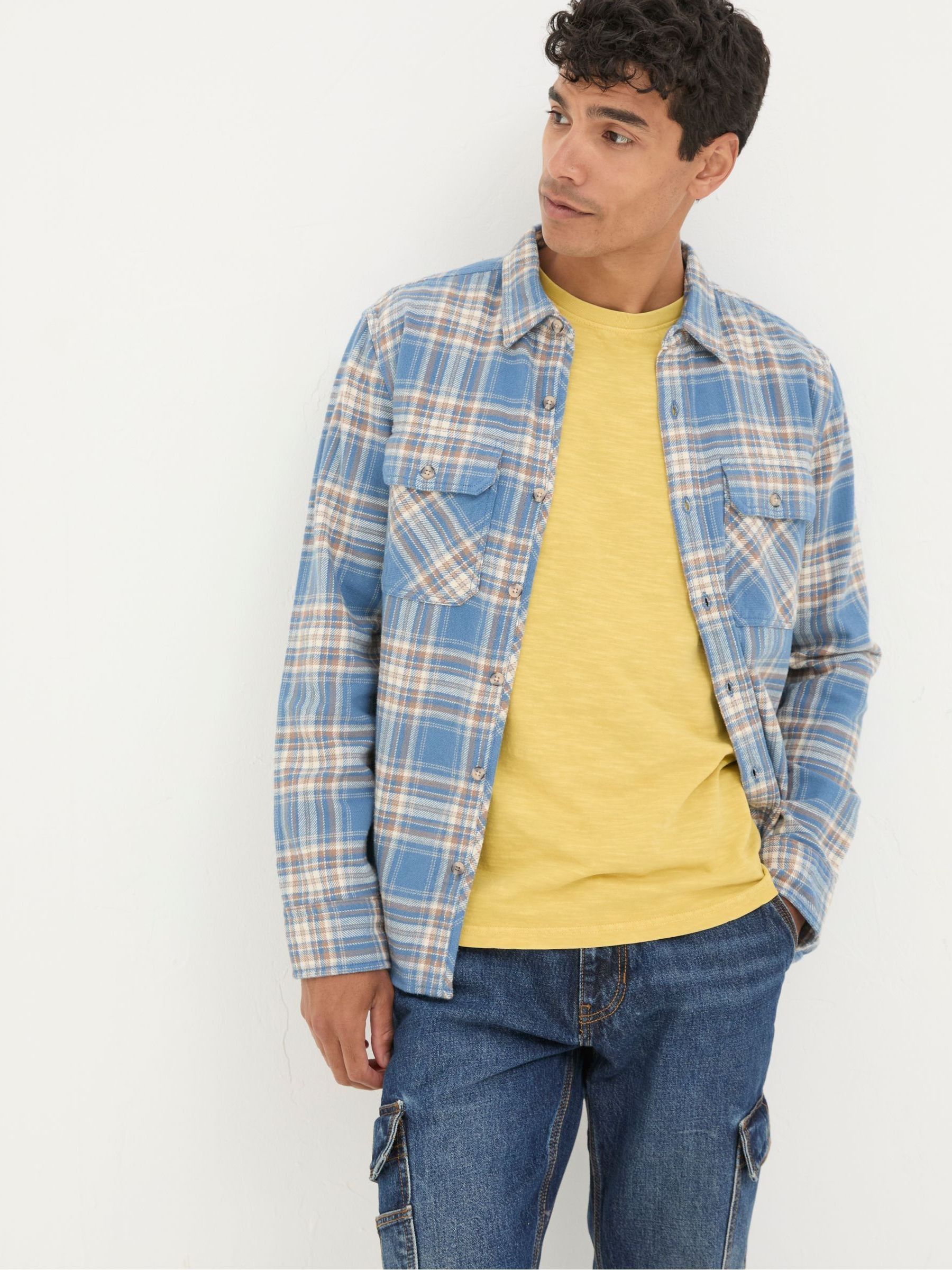 Bardon Blue/Yellow 100% Cotton Long Sleeve Check Shirt - Image 2 of 5