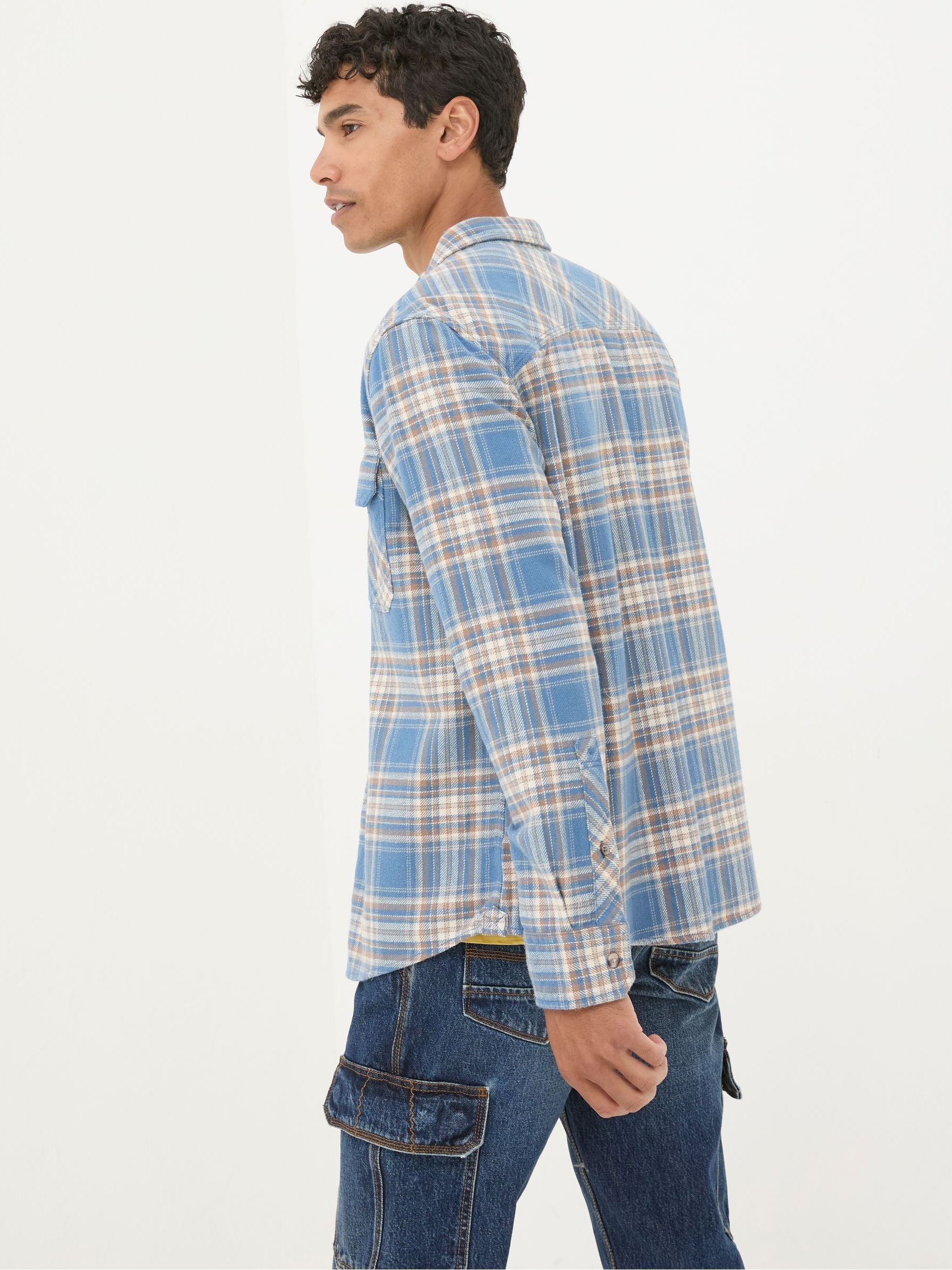 Bardon Blue/Yellow 100% Cotton Long Sleeve Check Shirt - Image 3 of 5