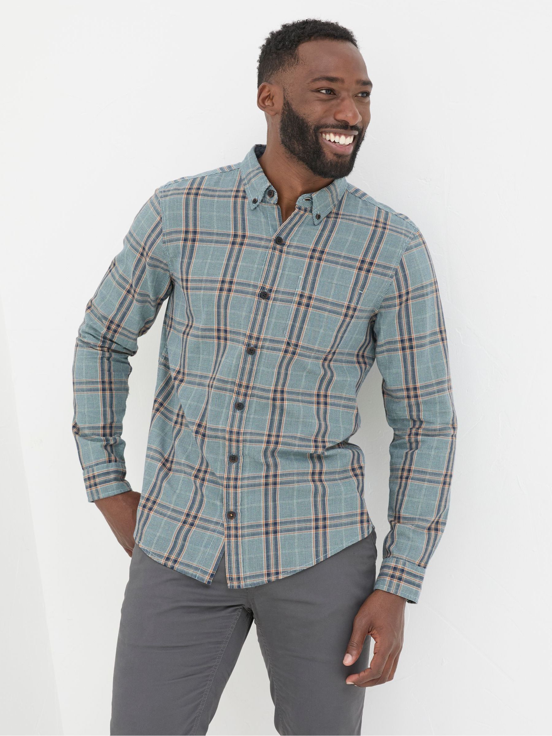 Charlton Blue Long Sleeve Check 100% Cotton Shirt - Image 1 of 6
