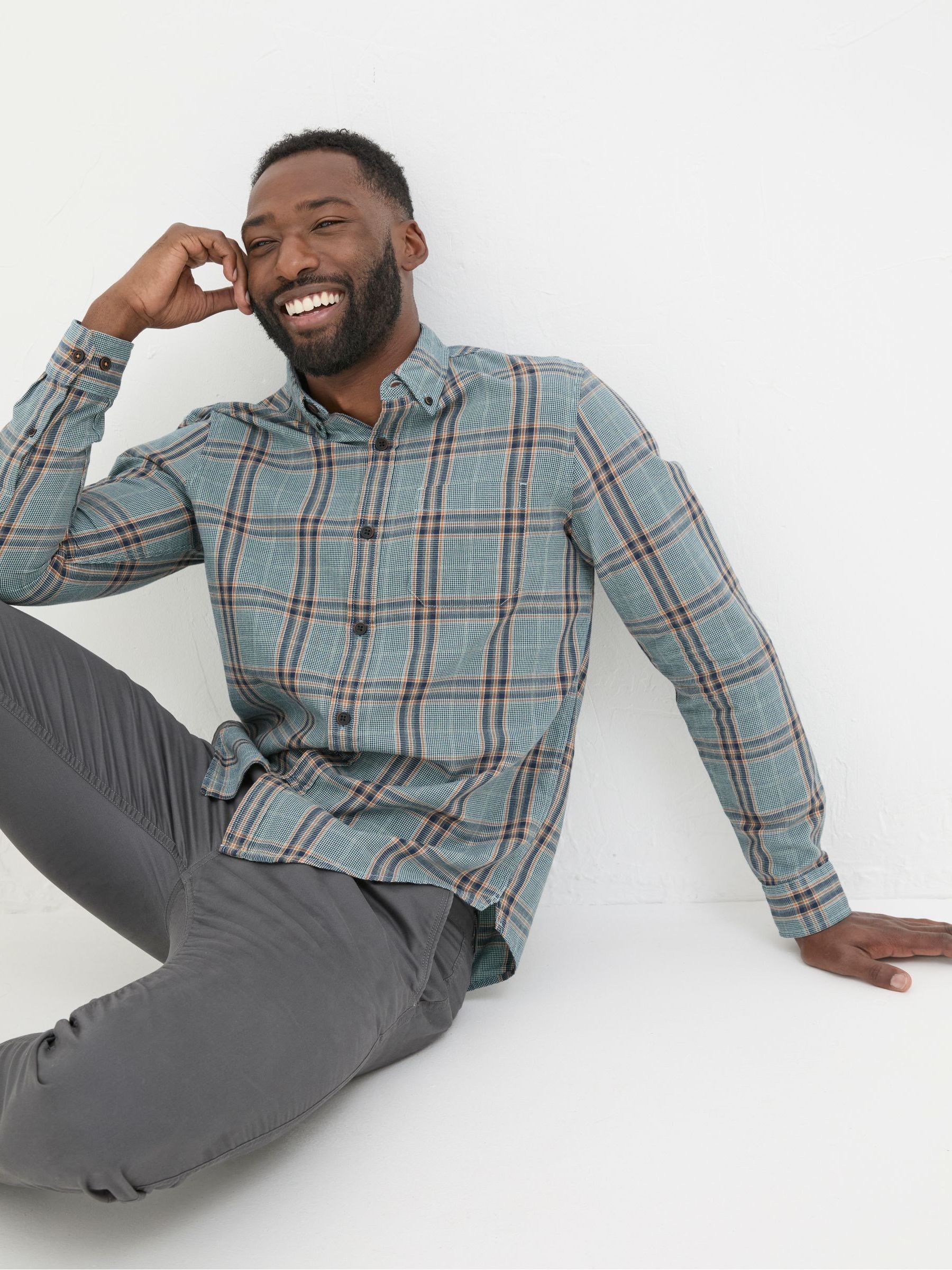 Charlton Blue Long Sleeve Check 100% Cotton Shirt - Image 3 of 6