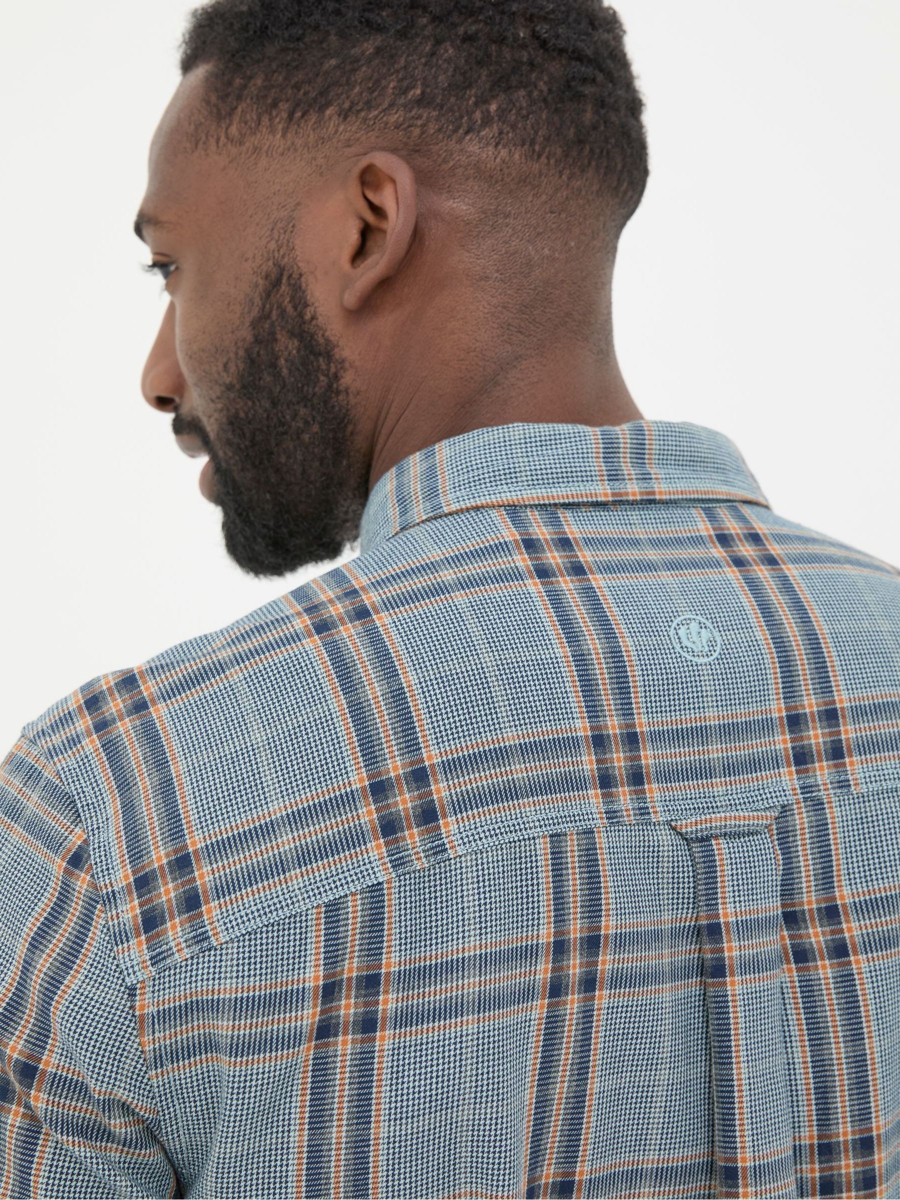 Charlton Blue Long Sleeve Check 100% Cotton Shirt - Image 5 of 6