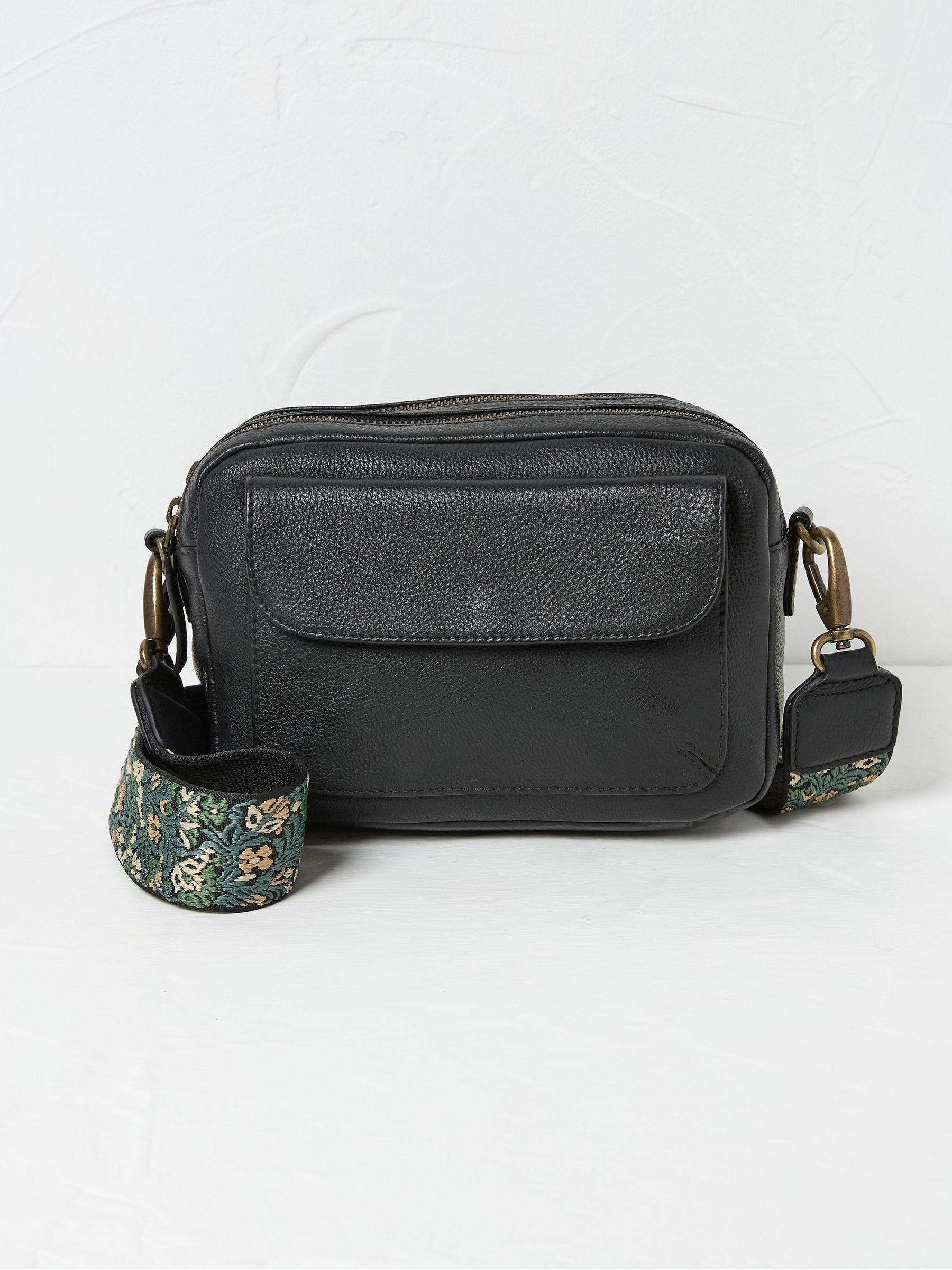 Oslo Black Camera Bag with Ornate Strap FatFace