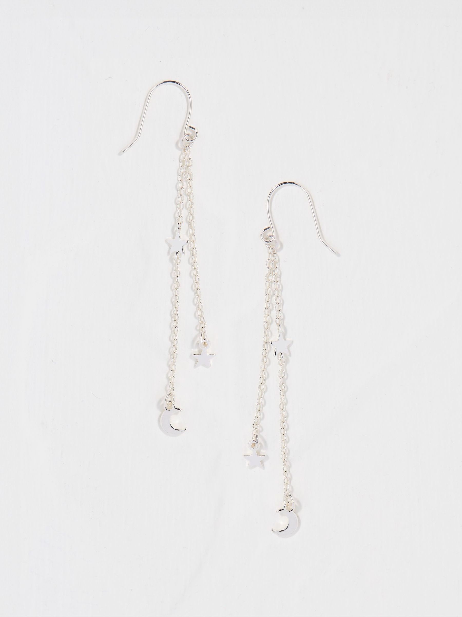 Silver Tone Star Chain Earrings - Image 1 of 2 Silver Tone Star Chain Earrings - Image 1 of 2