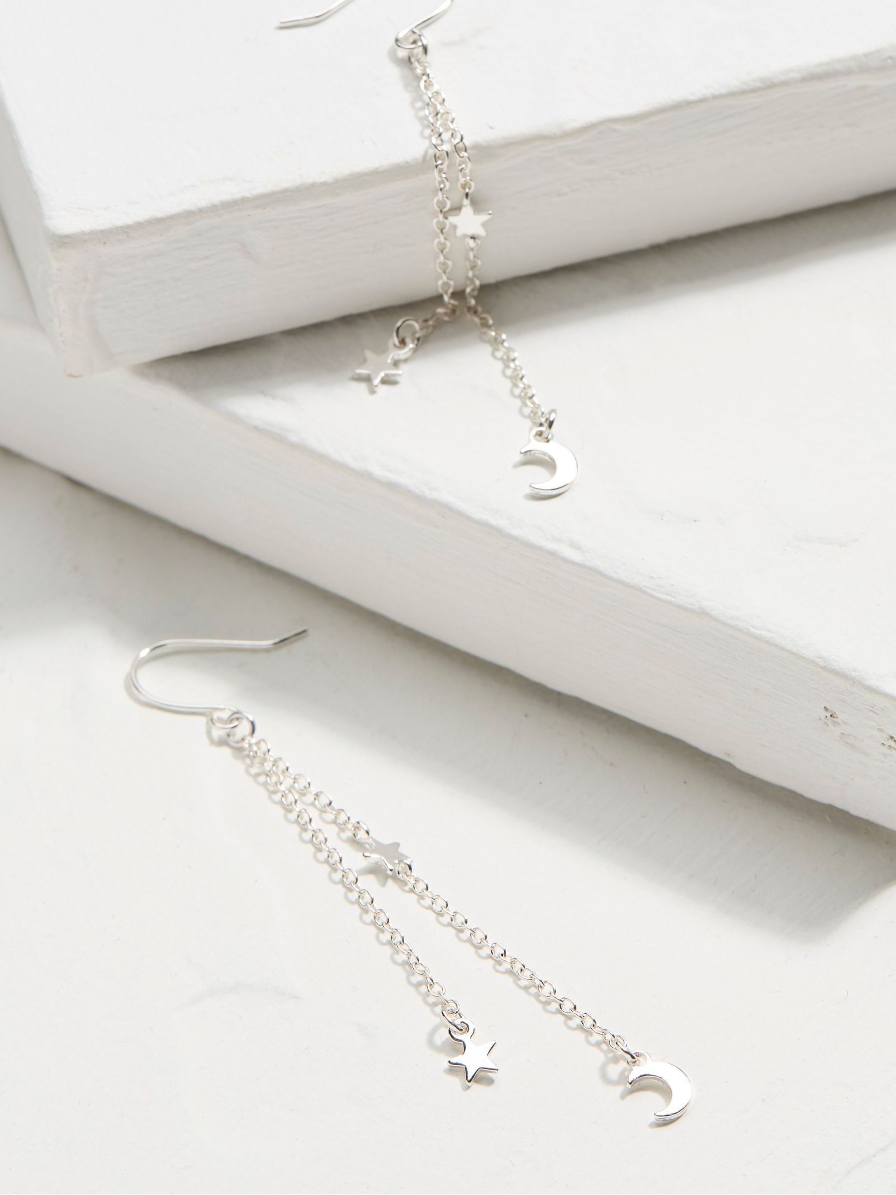 Silver Tone Star Chain Earrings - Image 2 of 2