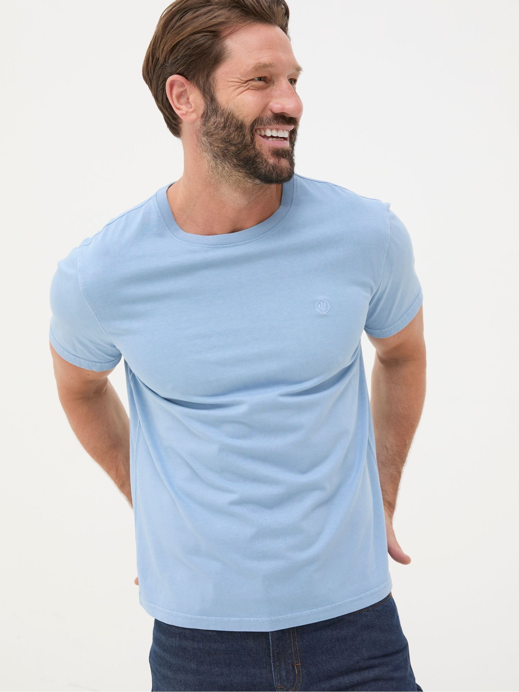 Lulworth Blue 100% Cotton Organic Crew T-Shirt - Image 1 of 4 Lulworth Blue 100% Cotton Organic Crew T-Shirt - Image 1 of 4