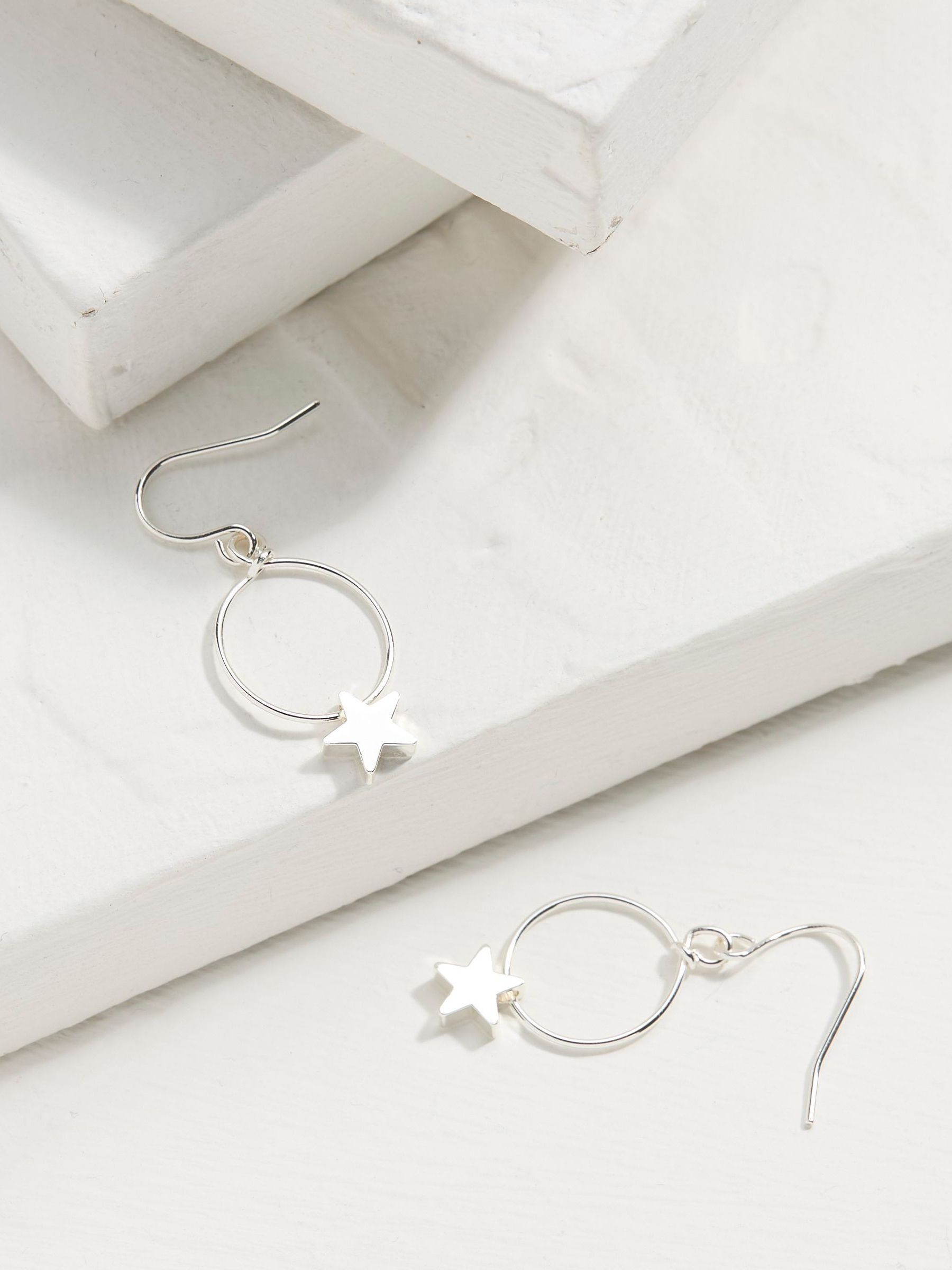 Silver Tone Star Drop Earrings - Image 2 of 2