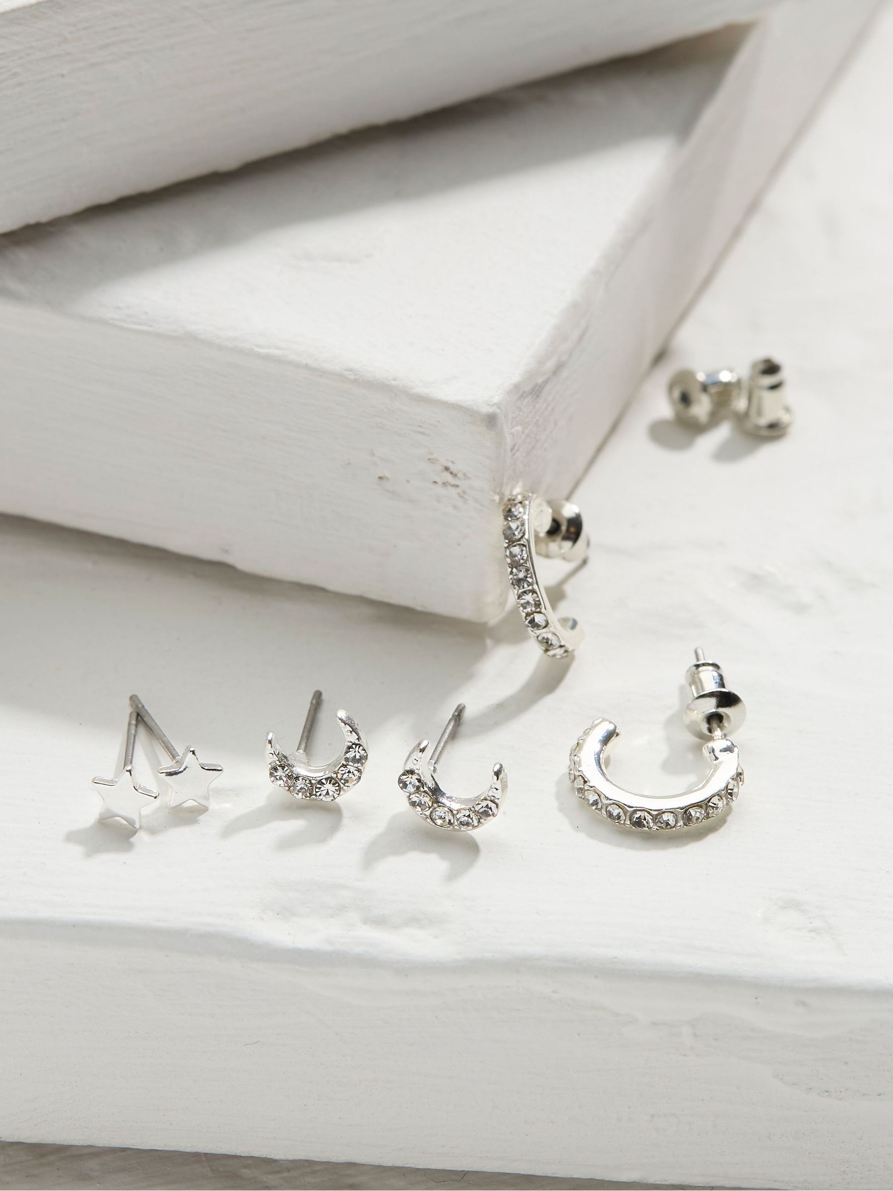 Silver Star Moon Multi Pack Earrings - Image 2 of 2 Silver Star Moon Multi Pack Earrings - Image 2 of 2