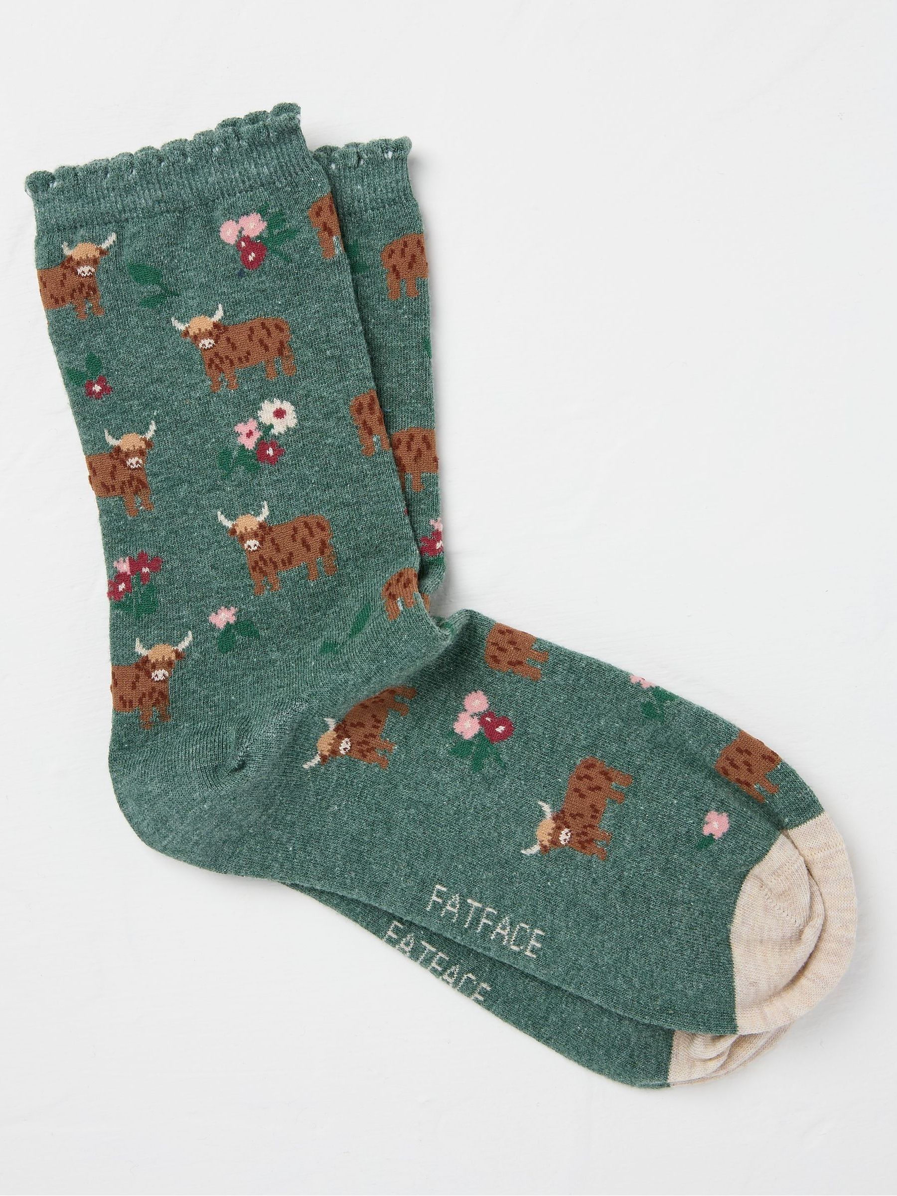Green Highland Cow Womens Socks 1 Pack (size 4-7) - Image 1 of 2 Green Highland Cow Womens Socks 1 Pack (size 4-7) - Image 1 of 2