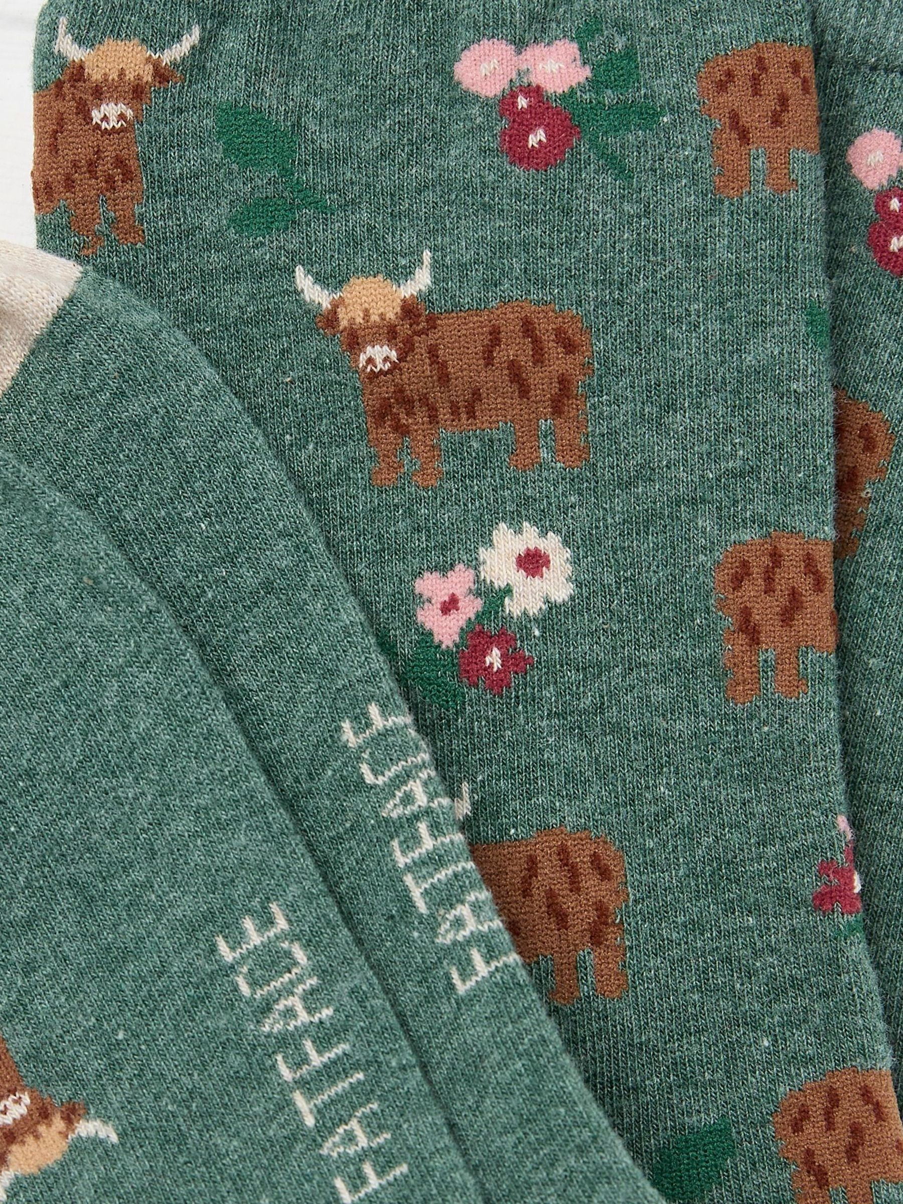 Green Highland Cow Womens Socks 1 Pack (size 4-7) - Image 2 of 2