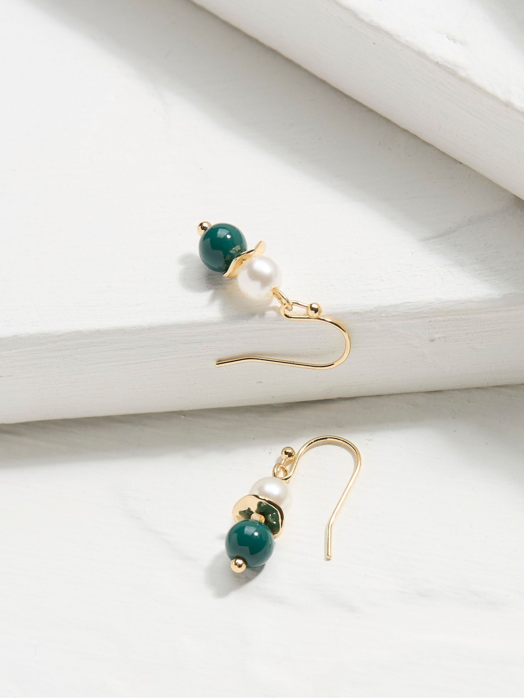 Bead Gold Tone Pearl Earrings - Image 2 of 2
